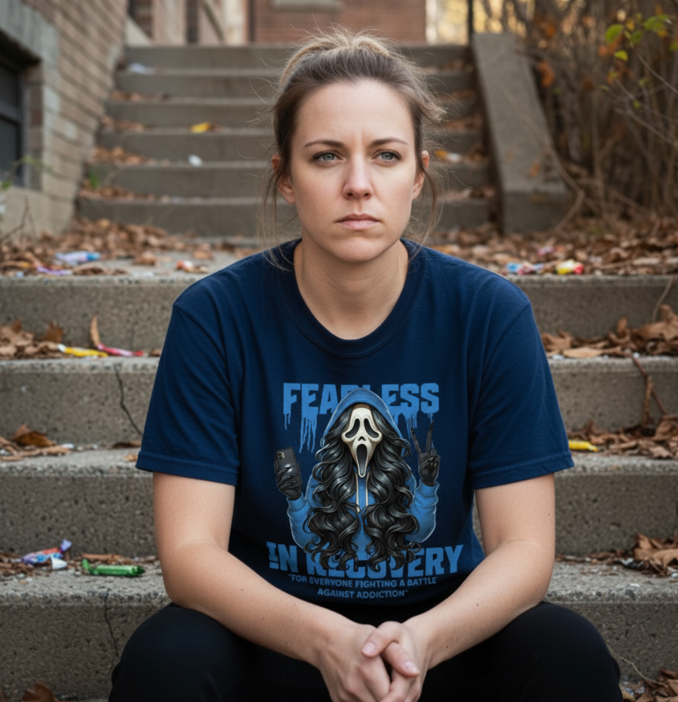(DESIGN ON FRONT) Fearless in Recovery Tee, Motivational T-Shirt, Unisex Cotton Shirt, Recovery Awareness Apparel, Gift for Support, Inspirational Wear