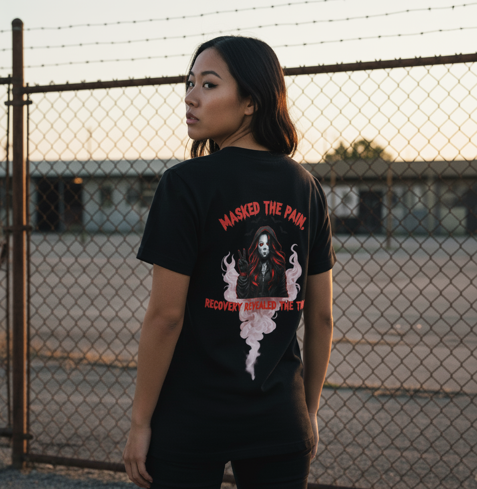 Masked the Pain Unisex Heavy Cotton Tee, Recovery Shirt, Grunge Fashion Tee, Statement Graphic Tee, Motivational Clothing