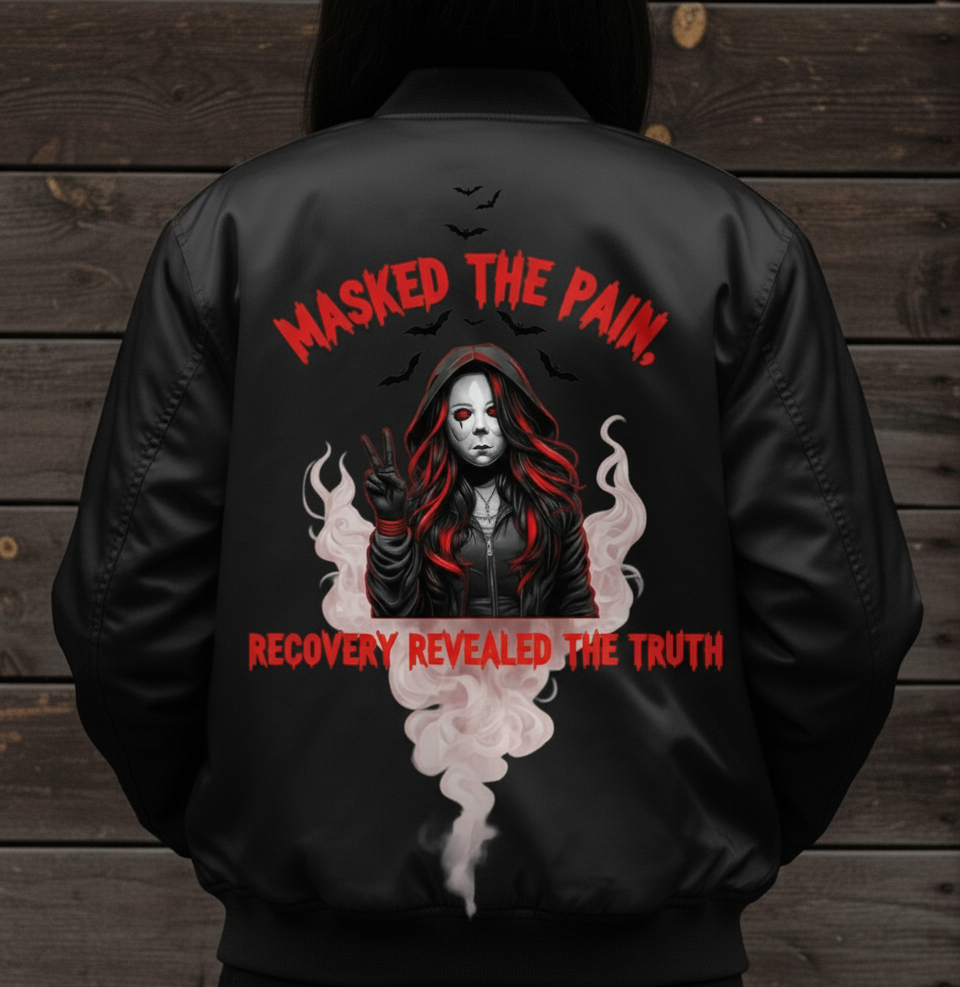 Edgy Women's Bomber Jacket, Recovery Journey Apparel, Unique Statement Piece, Gift for Her, Casual Streetwear
