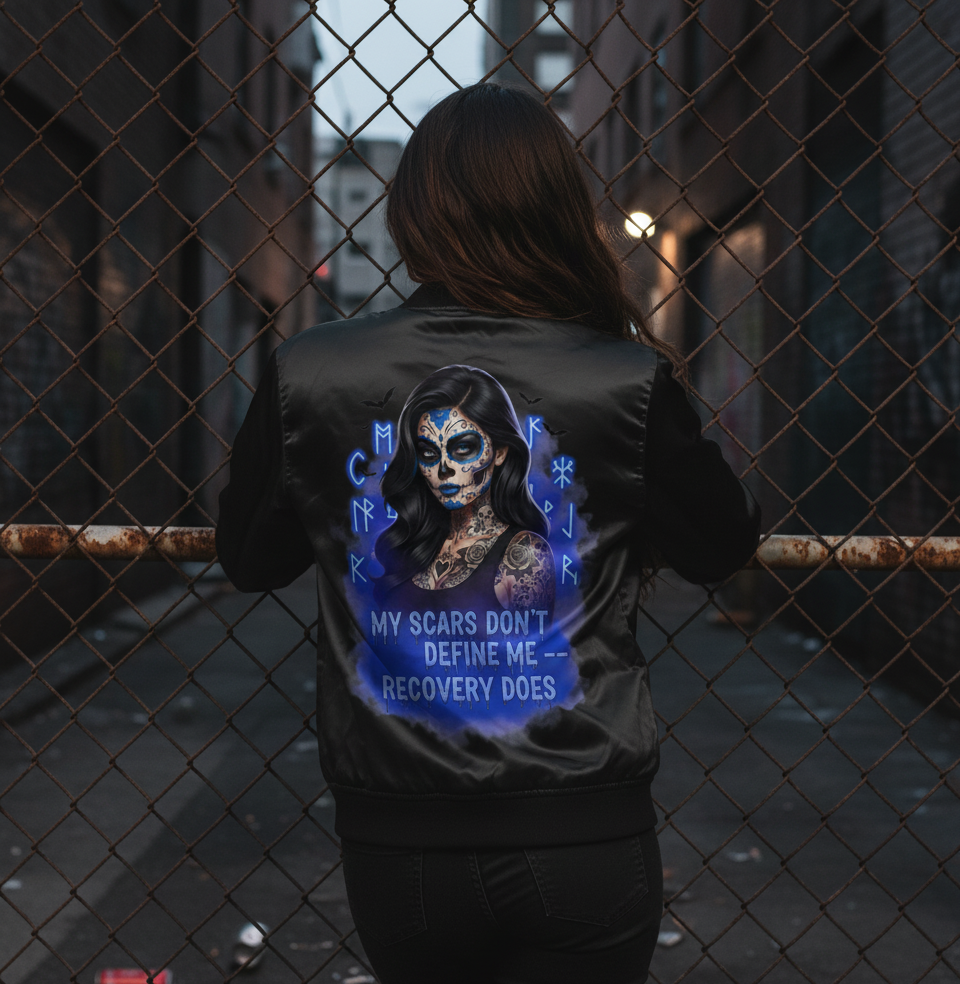 Empowerment Women's Bomber Jacket - AOP, Motivational Bomber Jacket, Recovery Reminder Jacket, Unique Gift for Her, Inspiring Layering Piece
