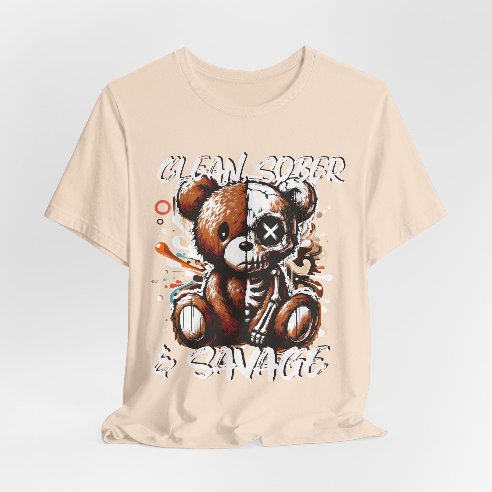 (DESIGN PRINT ON FRONT)  Clean Sober & Savage Tee | Unisex Short Sleeve T-Shirt, Recovery Apparel, Motivational Shirt, Casual Wear, Gift for Sobriety Celebrations