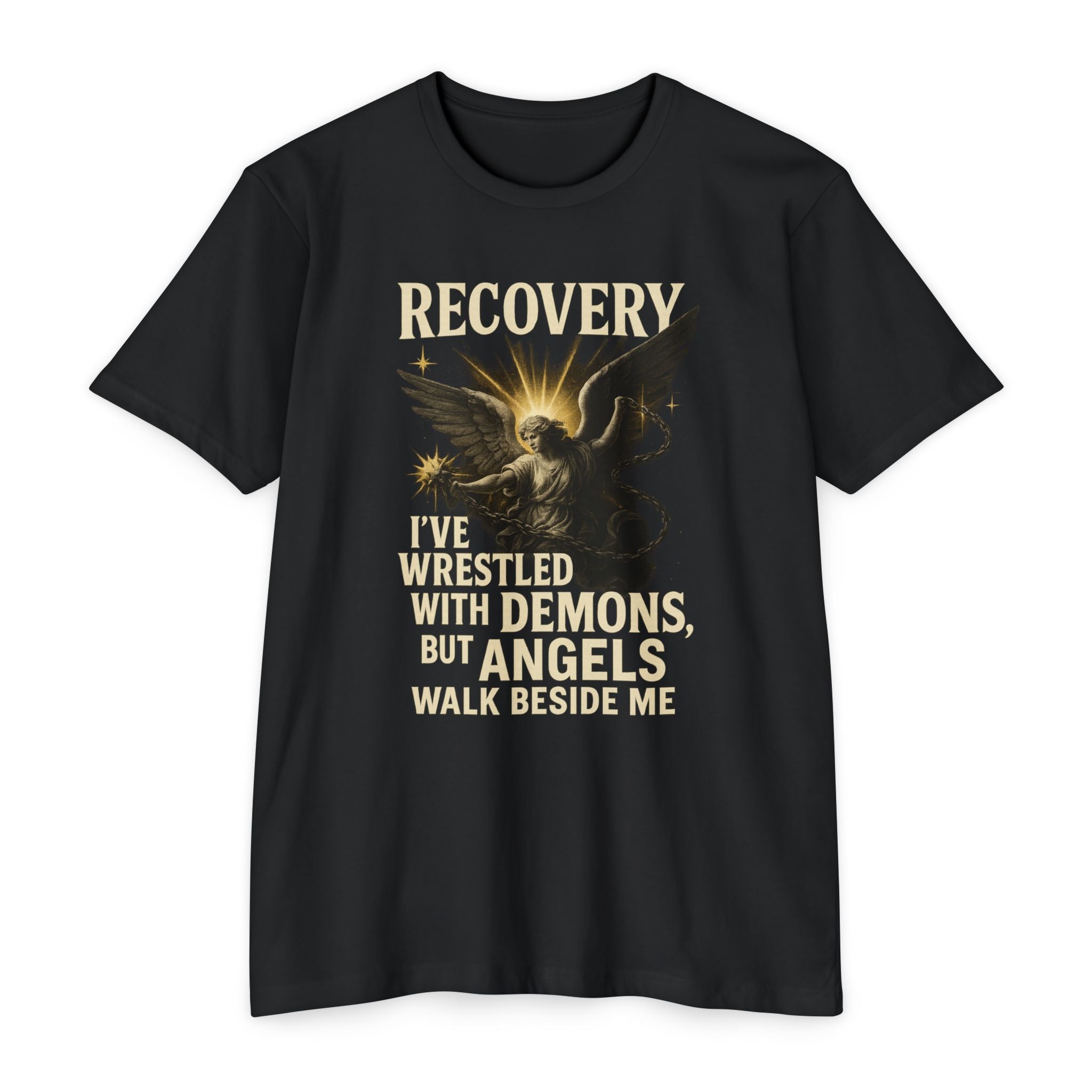 (DESIGN ON FRONT) Recovery Wings Unisex T-Shirt | Inspirational Graphic Tee | Recovery Journey | Mental Health Awareness | Gift for Friends