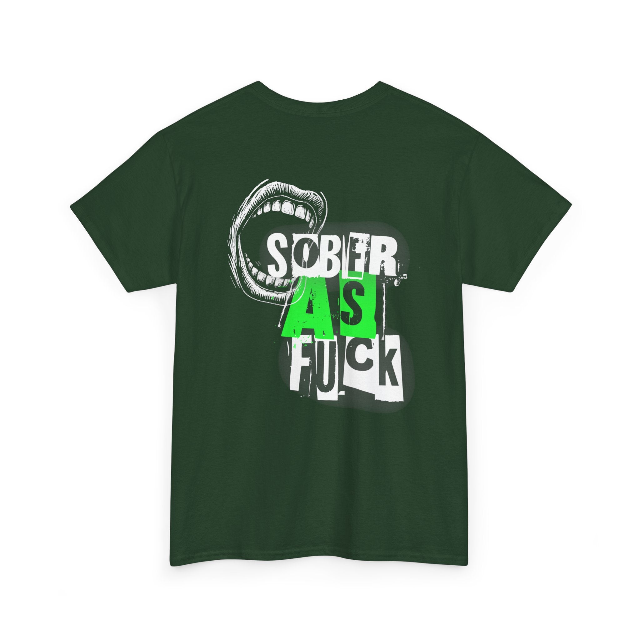 (DESIGN ON BACK) Sober as Fuck Unisex Heavy Cotton Tee, Funny Graphic Tee, Recovery Fashion, Gift for Sobriety, Statement Shirt, Casual Wear