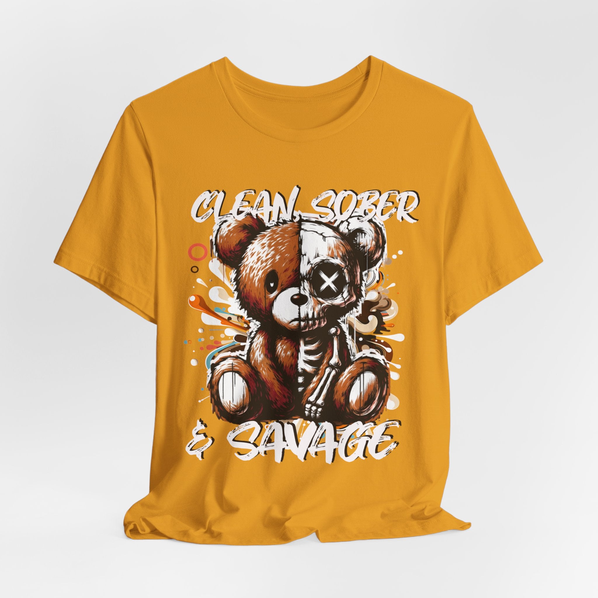 (DESIGN PRINT ON FRONT)  Clean Sober & Savage Tee | Unisex Short Sleeve T-Shirt, Recovery Apparel, Motivational Shirt, Casual Wear, Gift for Sobriety Celebrations