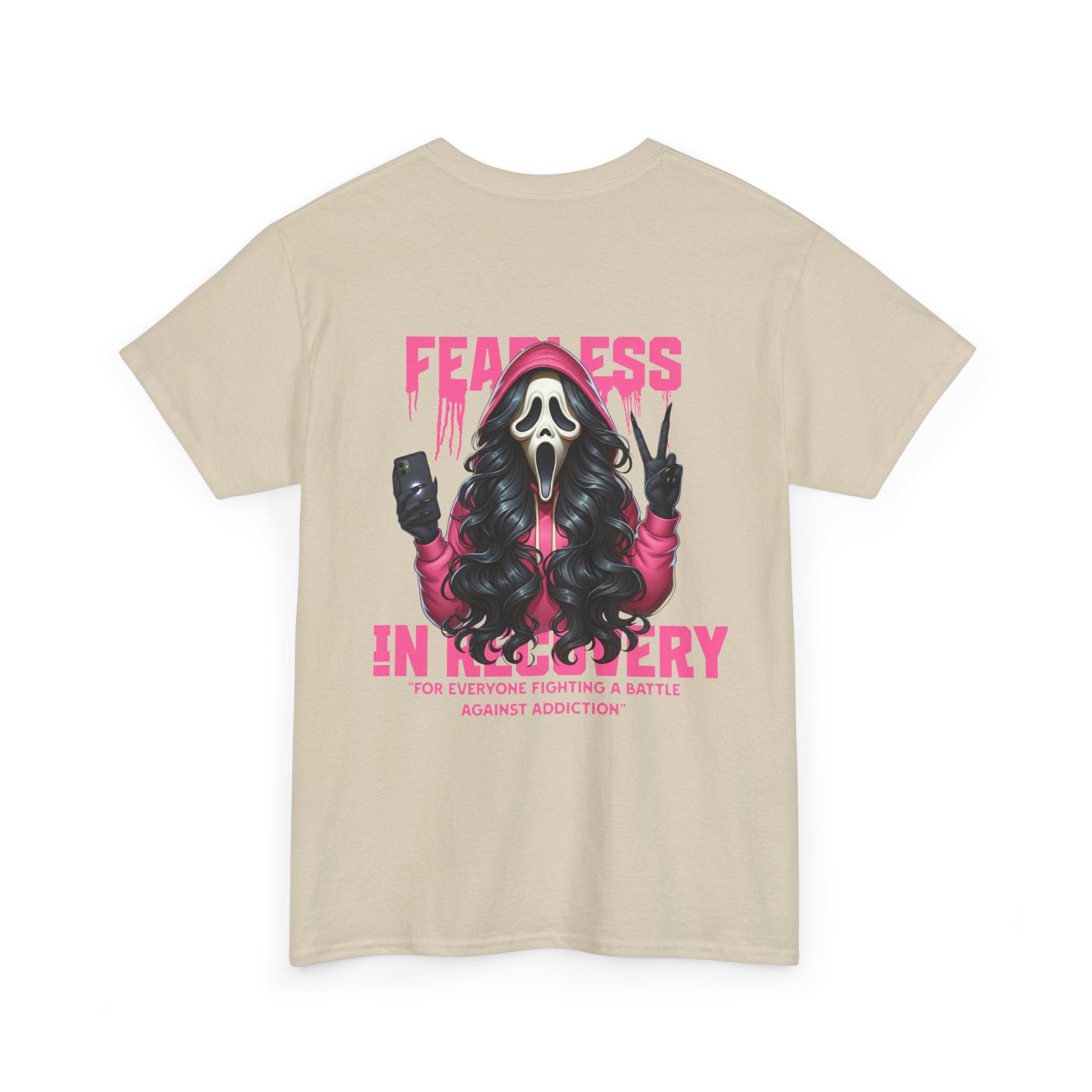 (DESIGN ON BACK) Fearless in Recovery Unisex Heavy Cotton Tee, Support Shirt, Gift for Recovery, Motivational Apparel, Self-Care Tee, Recovery Awareness
