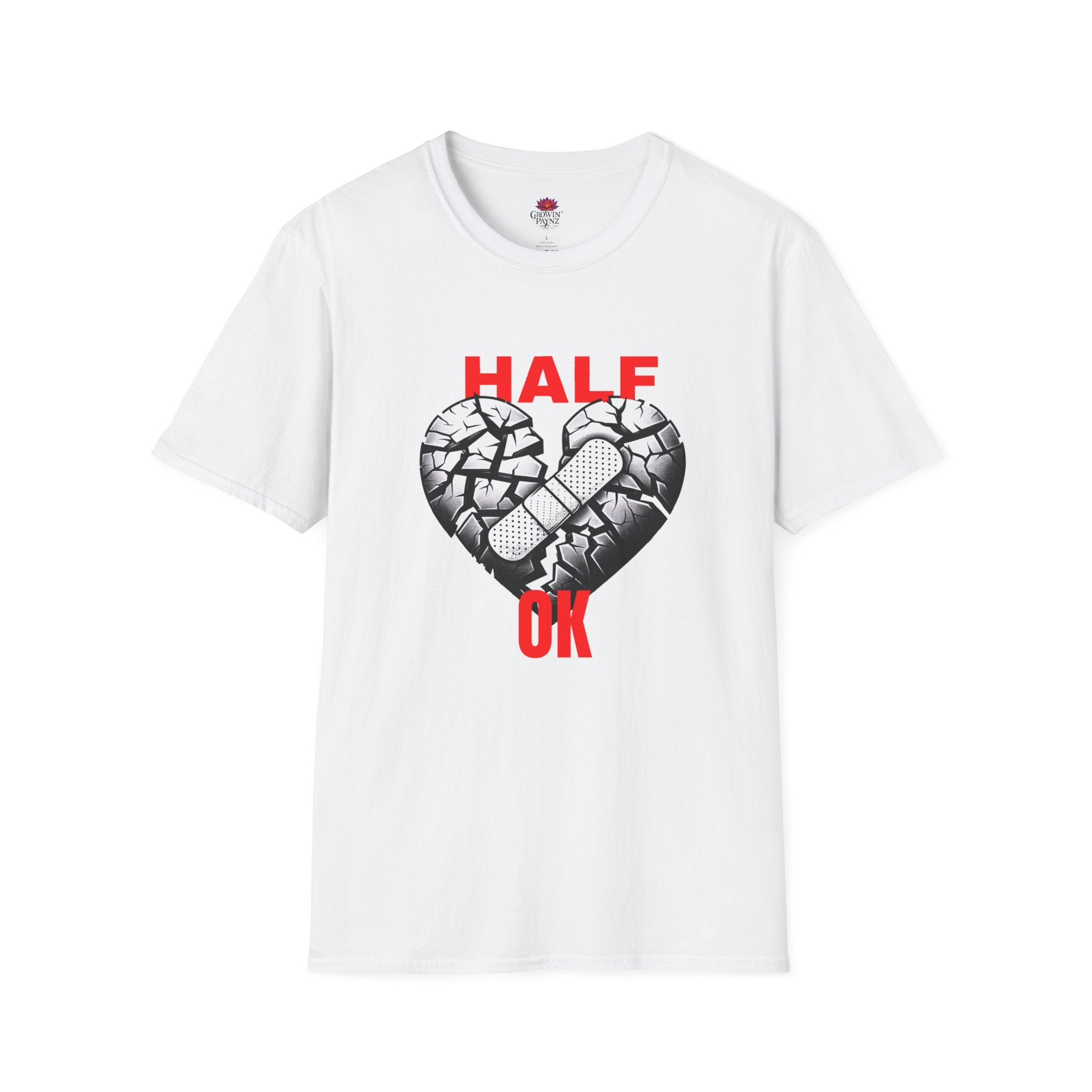 (DESIGN PRINT ON FRONT)  Half OK Heart Unisex T-Shirt - Softstyle Tee, Casual Wear, Gift for Friends, Heartbreak T-Shirt, Everyday Comfort