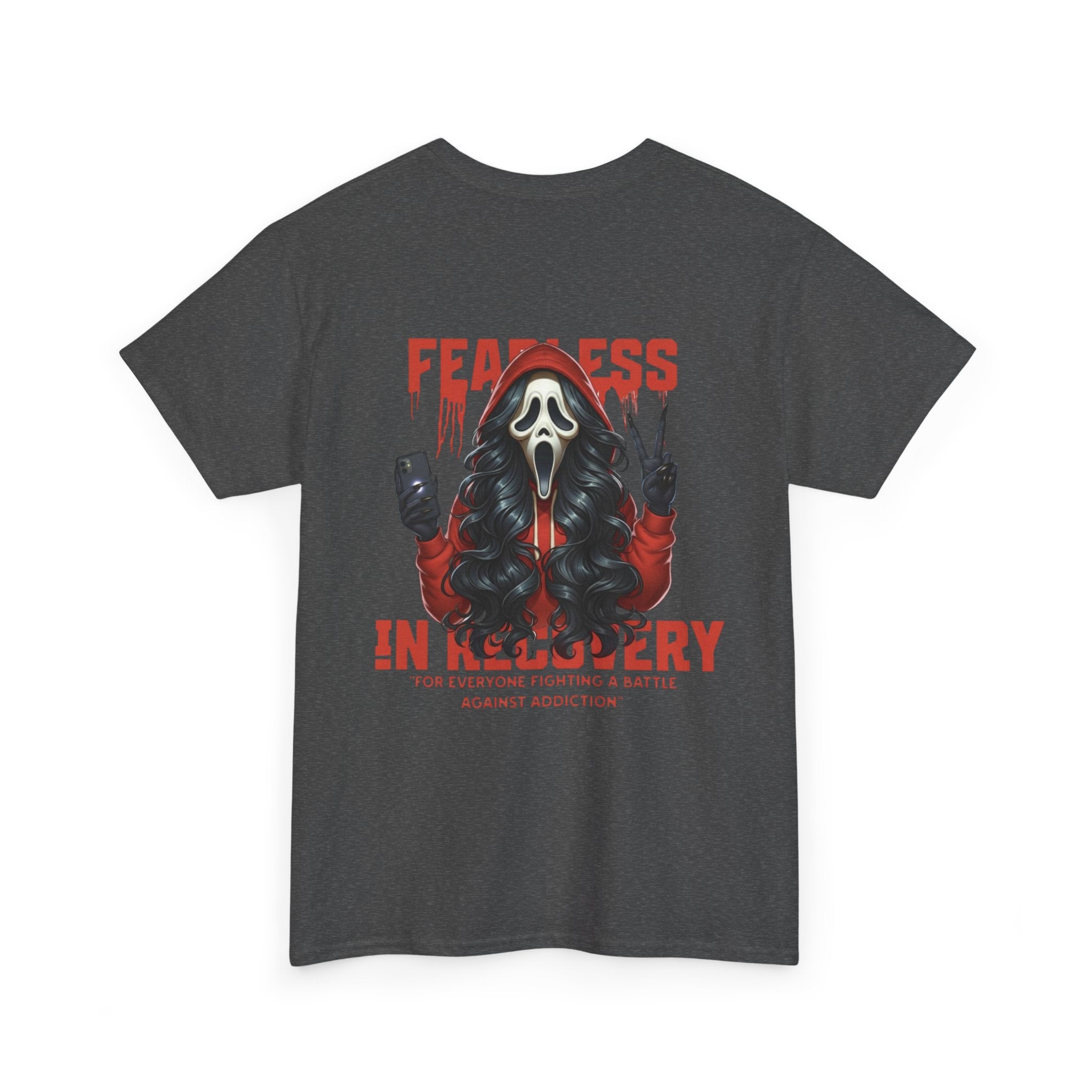 (DESIGN ON BACK) Fearless in Recovery Tee, Recovery Awareness Shirt, Mental Health T-Shirt, Unisex Heavy Cotton Tee, Inspirational Gift for Peer Support