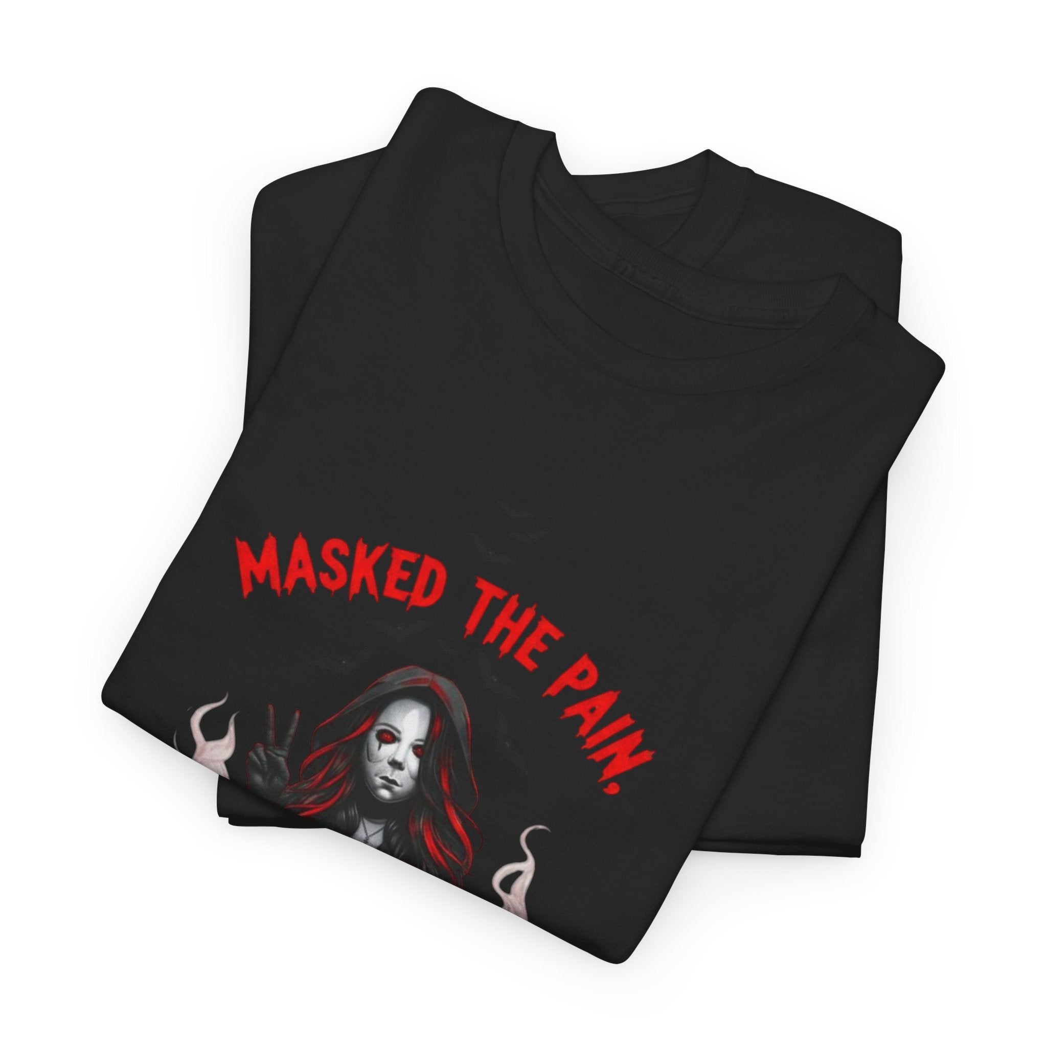 Gothic Graphic Tee - Masked The Pain, Recovery, Truth, Unisex Heavy Cotton Shirt, Alternative Fashion, Self-Care Apparel, Edgy Gift