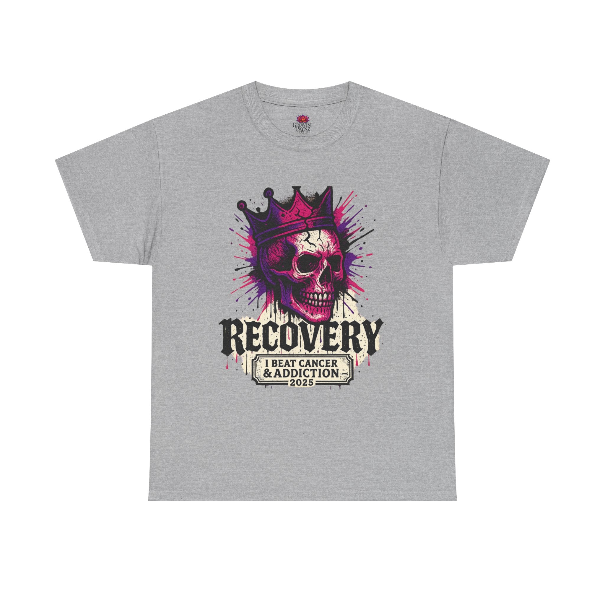 Recovery Skull Tee - Celebrate Strength, Unisex Heavy Cotton Tee, Cancer Awareness, Addiction Recovery, Gift for Survivors