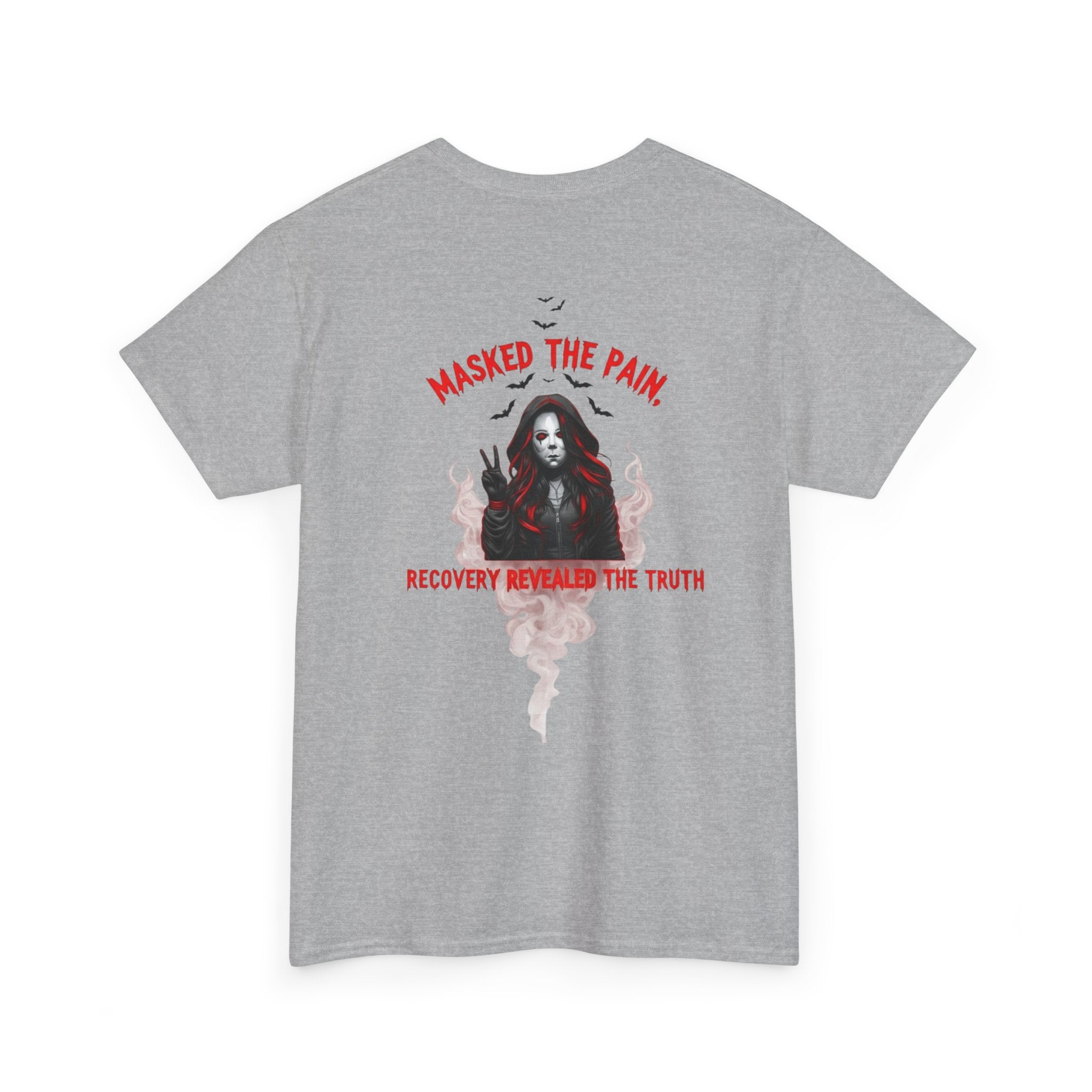 Masked the Pain Unisex Heavy Cotton Tee, Recovery Shirt, Grunge Fashion Tee, Statement Graphic Tee, Motivational Clothing