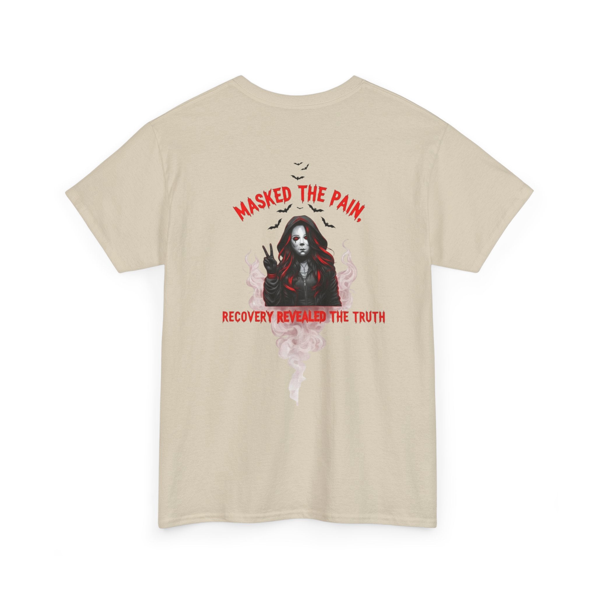 Masked the Pain Unisex Heavy Cotton Tee, Recovery Shirt, Grunge Fashion Tee, Statement Graphic Tee, Motivational Clothing