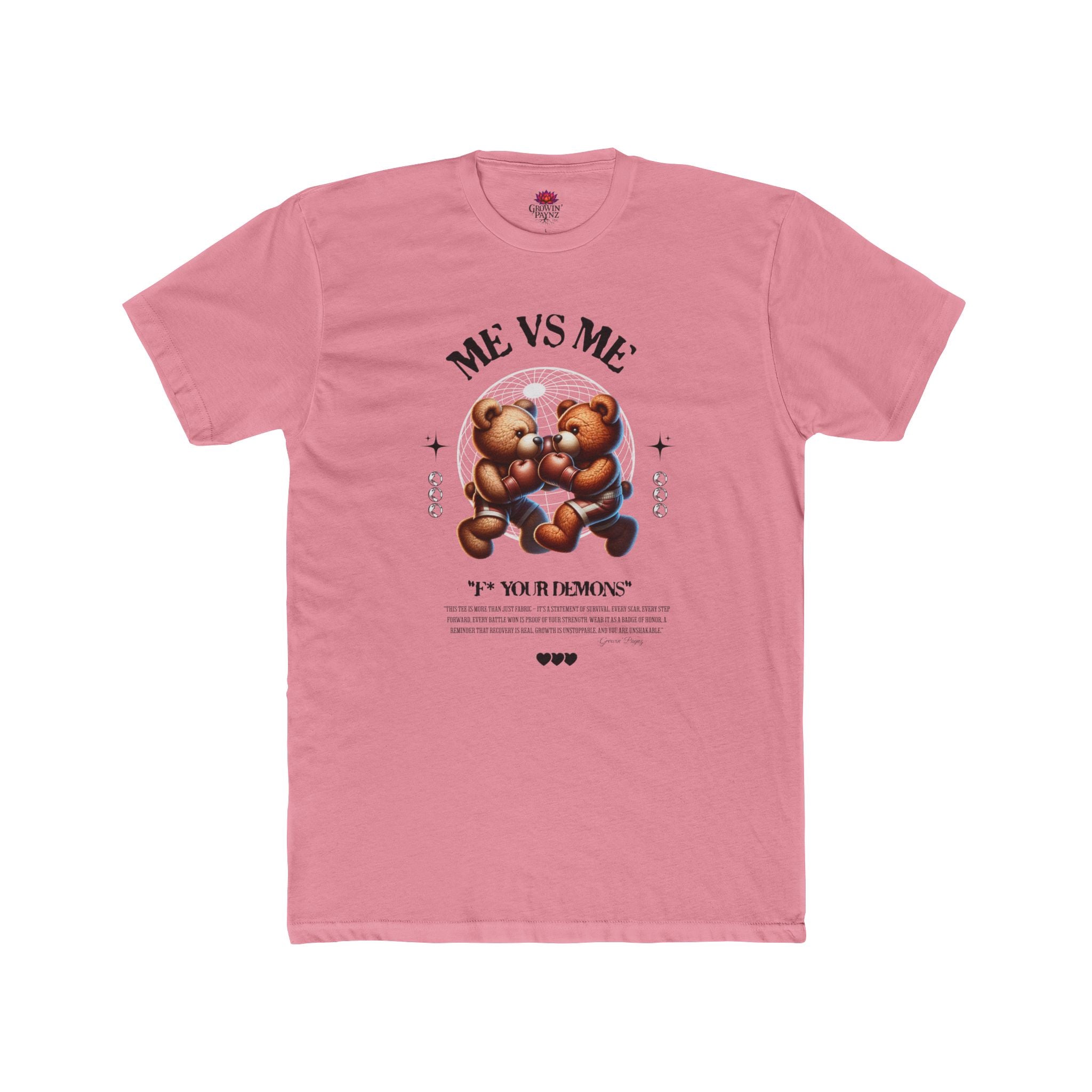 (DESIGN PRINT ON FRONT)  Me vs Me Bear Graphic Tee, Unisex Cotton Crew T-Shirt, Cute Casual Top, Perfect Gift for Friends, Birthday & Everyday Wear