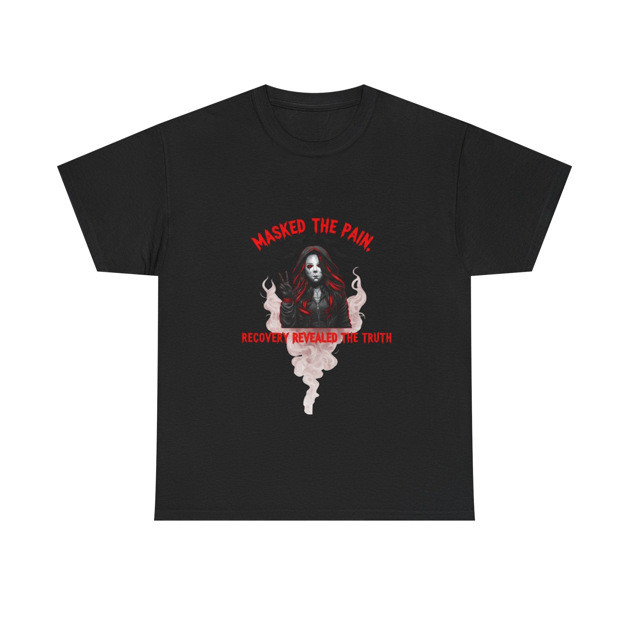 Gothic Graphic Tee - Masked The Pain, Recovery, Truth, Unisex Heavy Cotton Shirt, Alternative Fashion, Self-Care Apparel, Edgy Gift