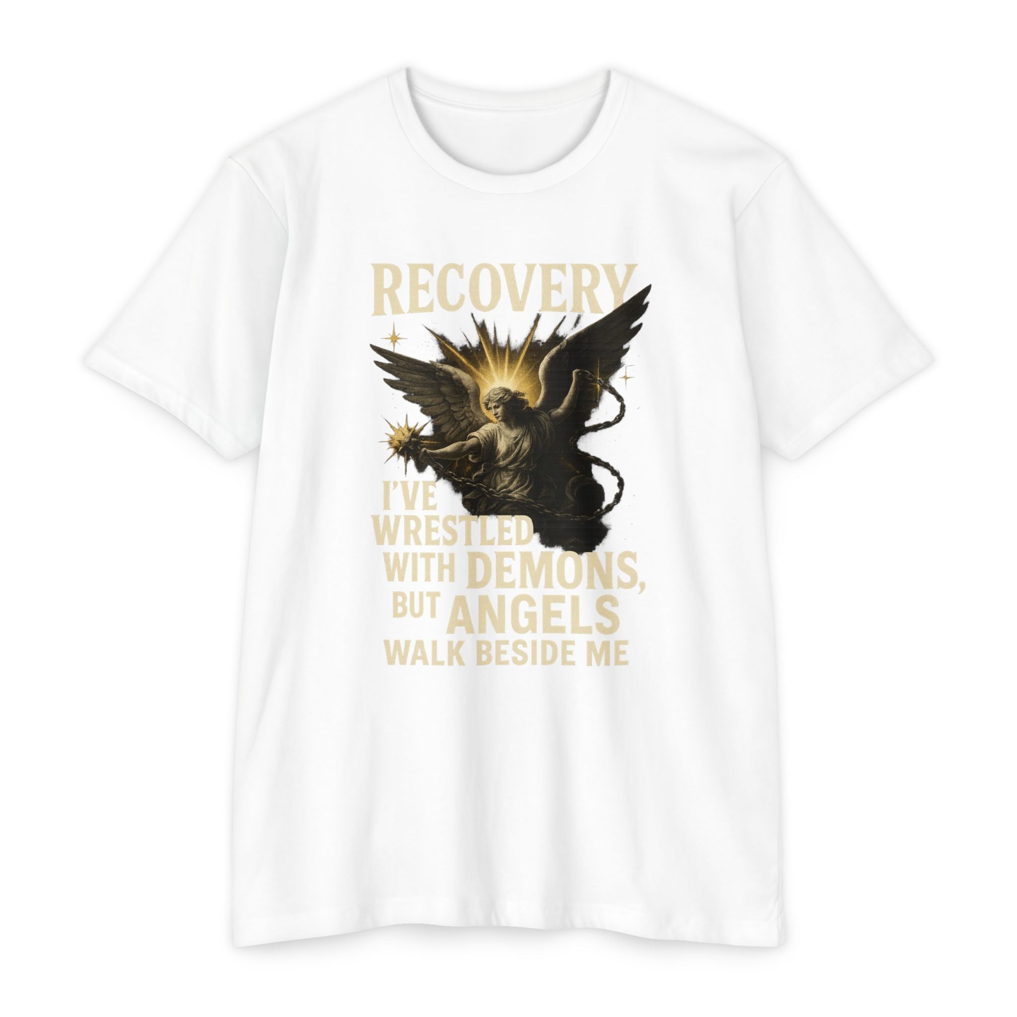 (DESIGN ON FRONT) Recovery Wings Unisex T-Shirt | Inspirational Graphic Tee | Recovery Journey | Mental Health Awareness | Gift for Friends