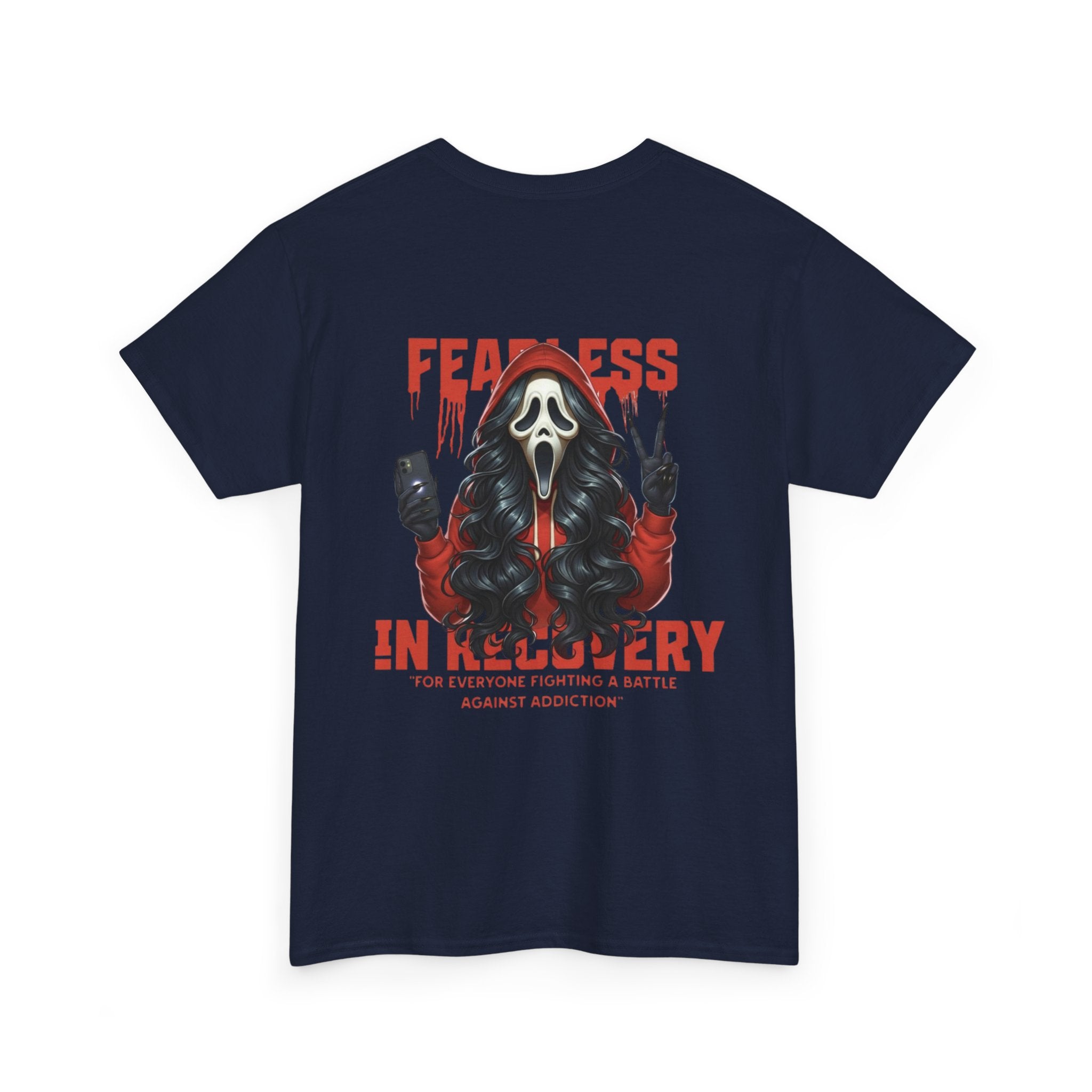 (DESIGN ON BACK) Fearless in Recovery Tee, Recovery Awareness Shirt, Mental Health T-Shirt, Unisex Heavy Cotton Tee, Inspirational Gift for Peer Support
