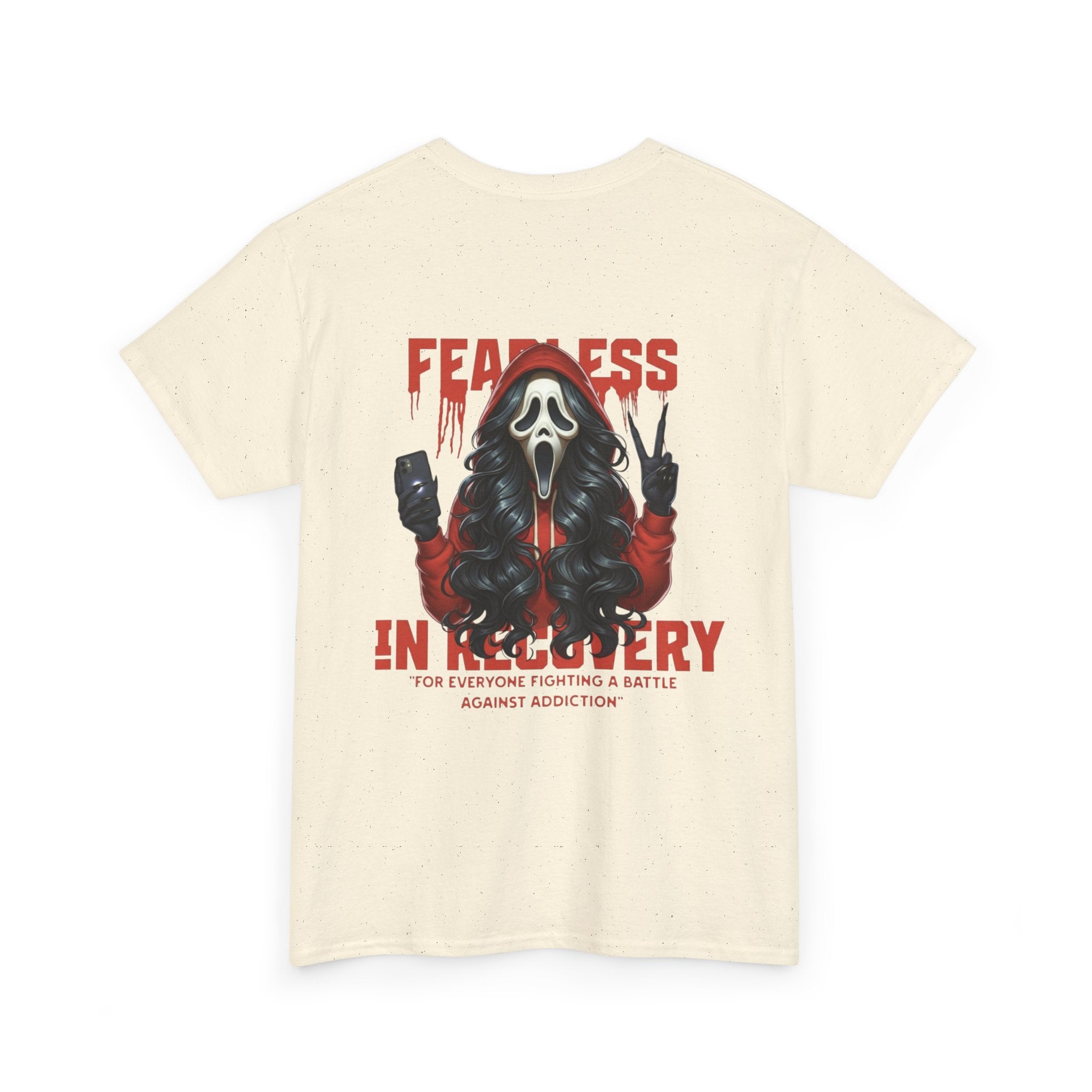 (DESIGN ON BACK) Fearless in Recovery Tee, Recovery Awareness Shirt, Mental Health T-Shirt, Unisex Heavy Cotton Tee, Inspirational Gift for Peer Support