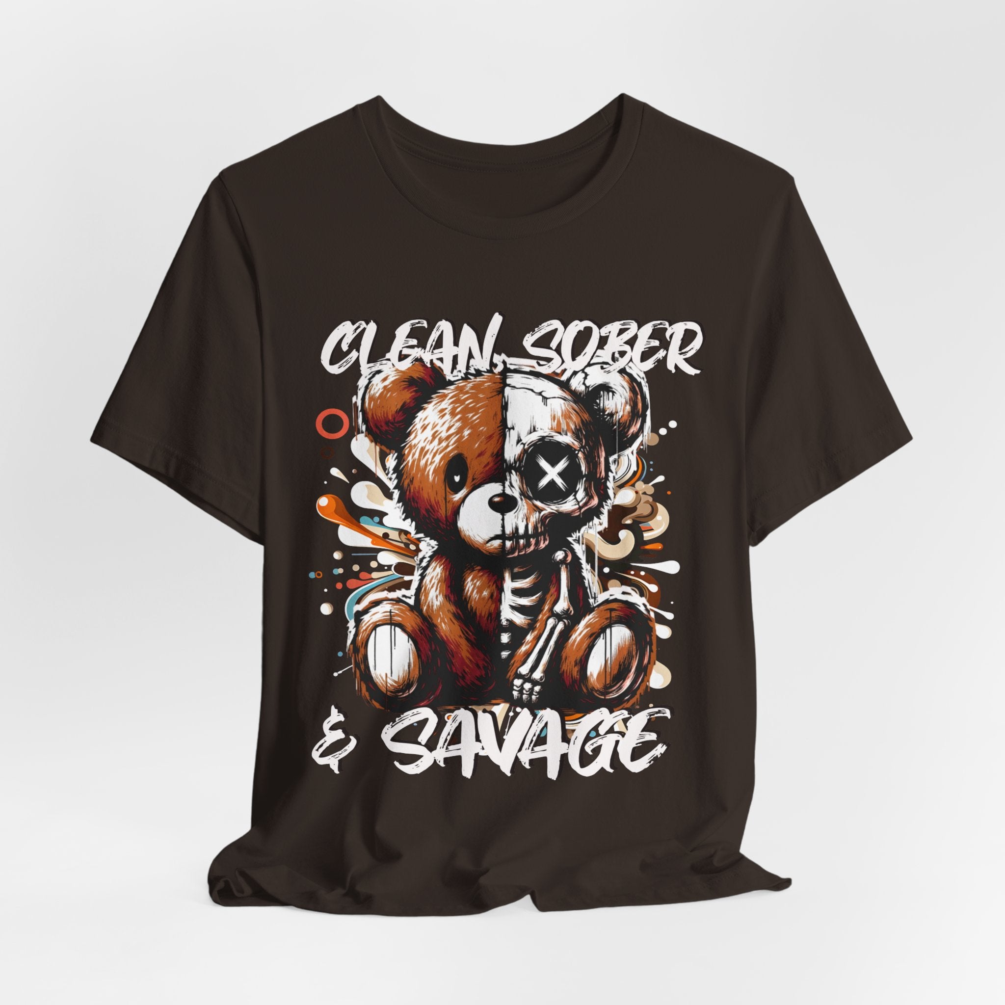 (DESIGN PRINT ON FRONT)  Clean Sober & Savage Tee | Unisex Short Sleeve T-Shirt, Recovery Apparel, Motivational Shirt, Casual Wear, Gift for Sobriety Celebrations