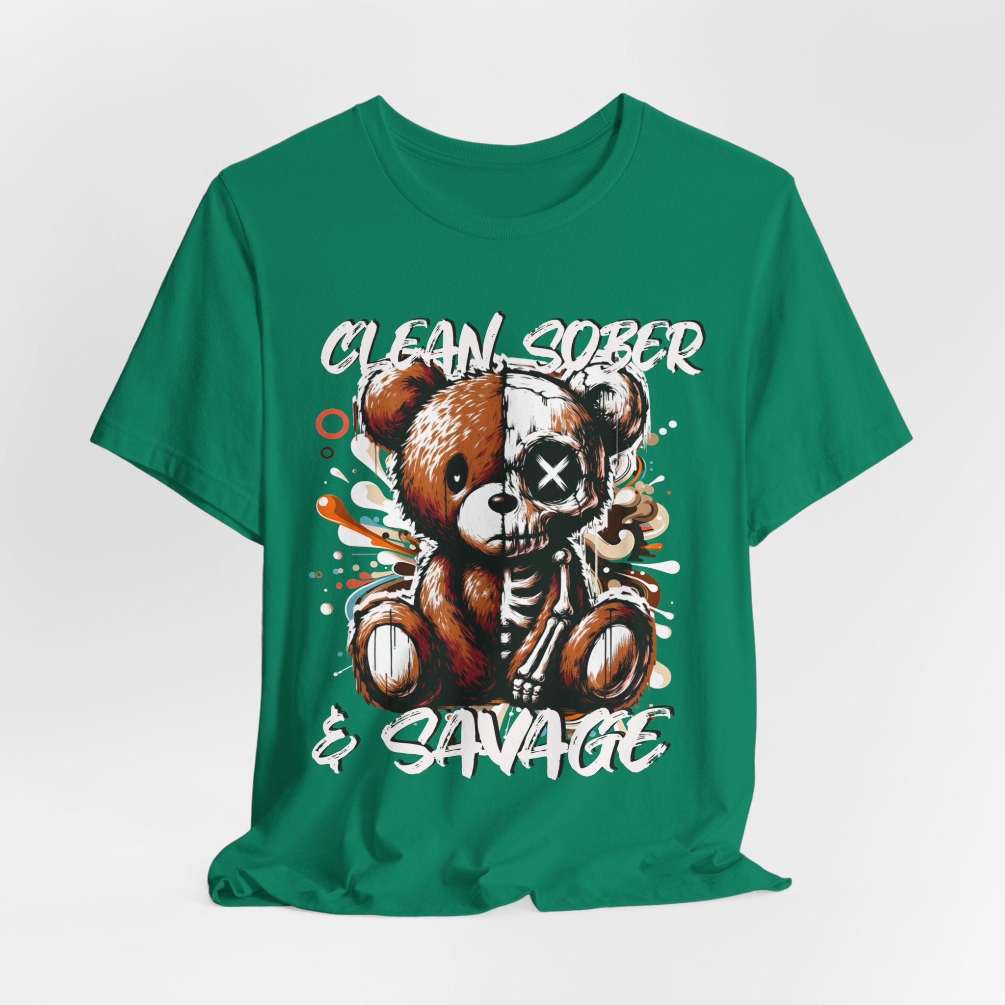 (DESIGN PRINT ON FRONT)  Clean Sober & Savage Tee | Unisex Short Sleeve T-Shirt, Recovery Apparel, Motivational Shirt, Casual Wear, Gift for Sobriety Celebrations