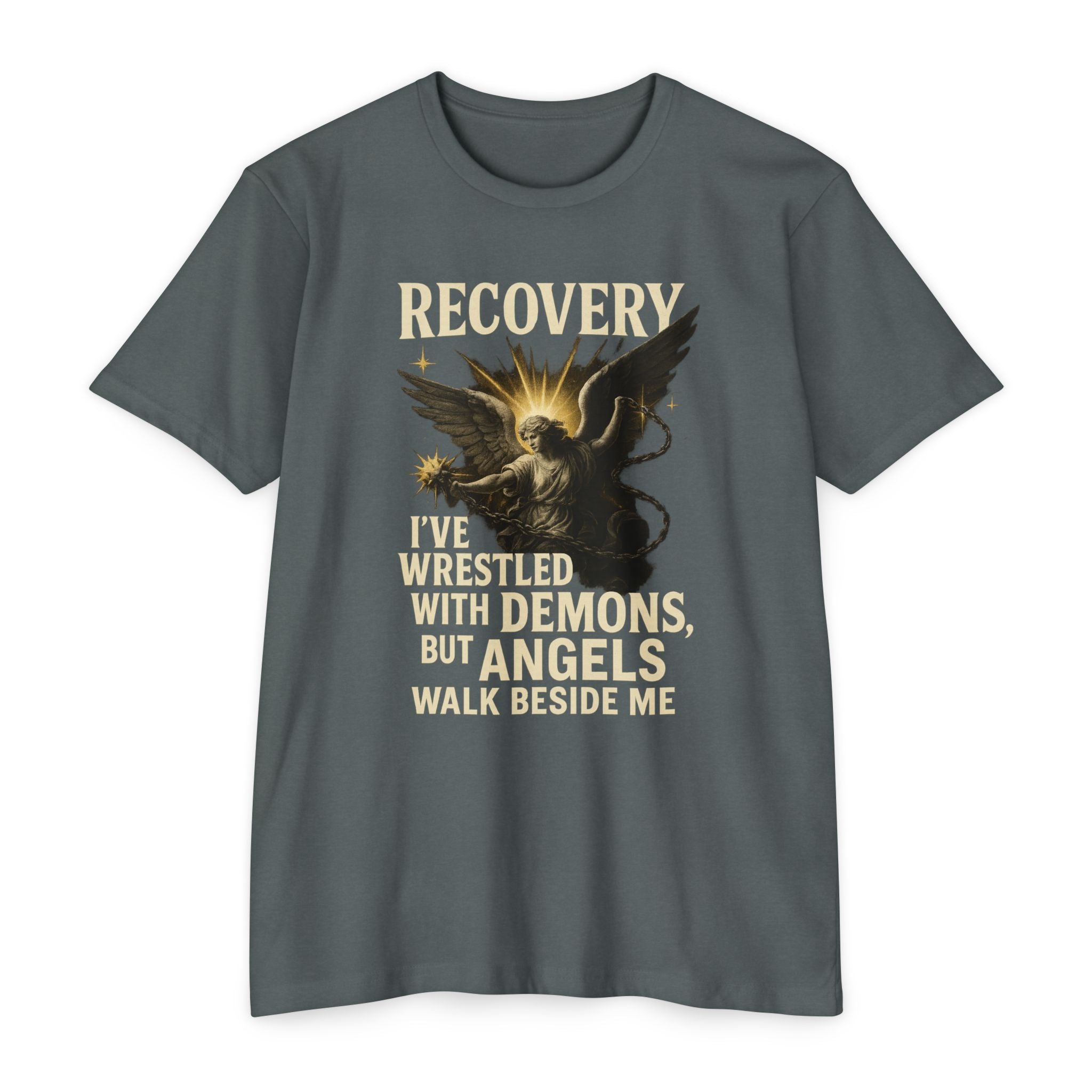 (DESIGN ON FRONT) Recovery Wings Unisex T-Shirt | Inspirational Graphic Tee | Recovery Journey | Mental Health Awareness | Gift for Friends