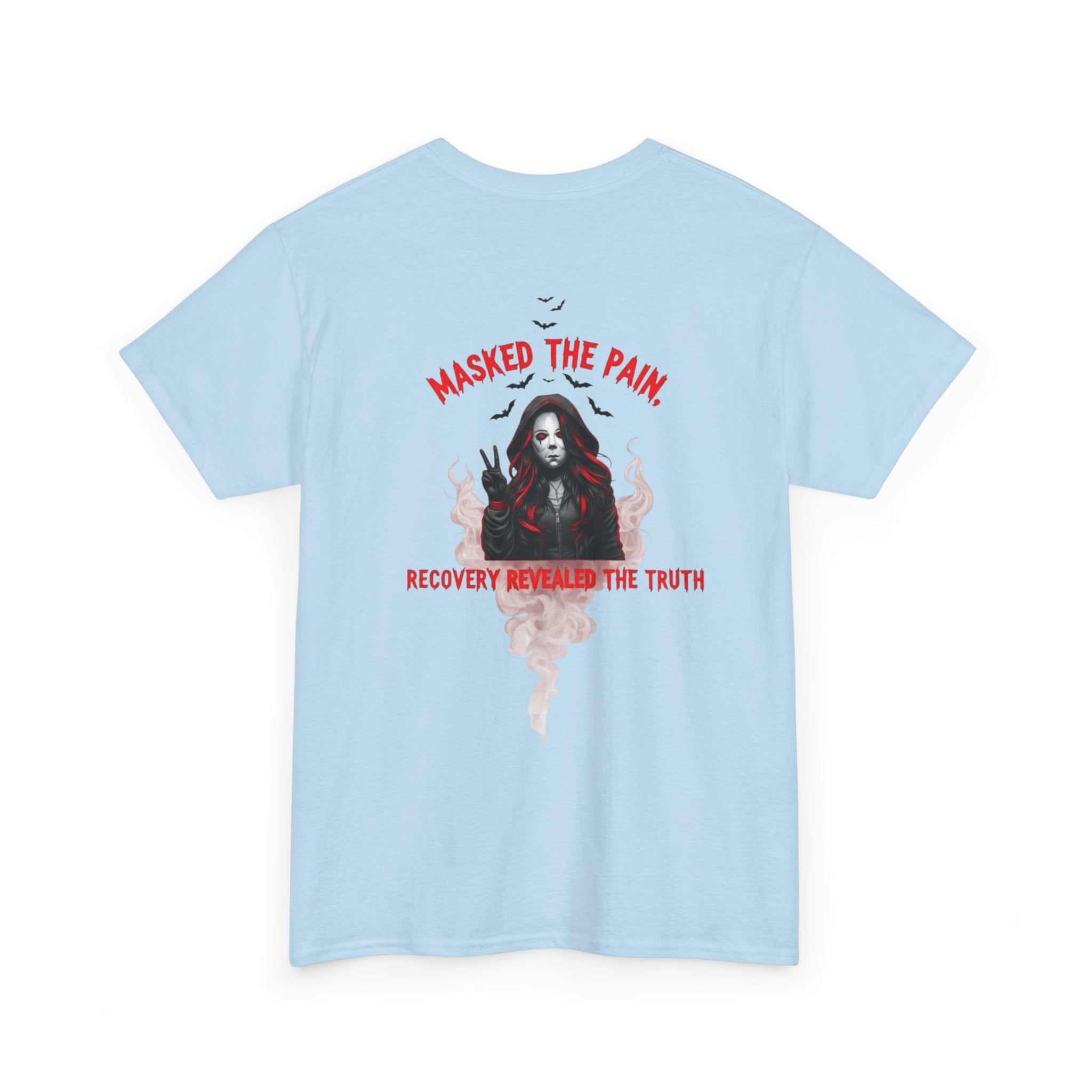 Masked the Pain Unisex Heavy Cotton Tee, Recovery Shirt, Grunge Fashion Tee, Statement Graphic Tee, Motivational Clothing