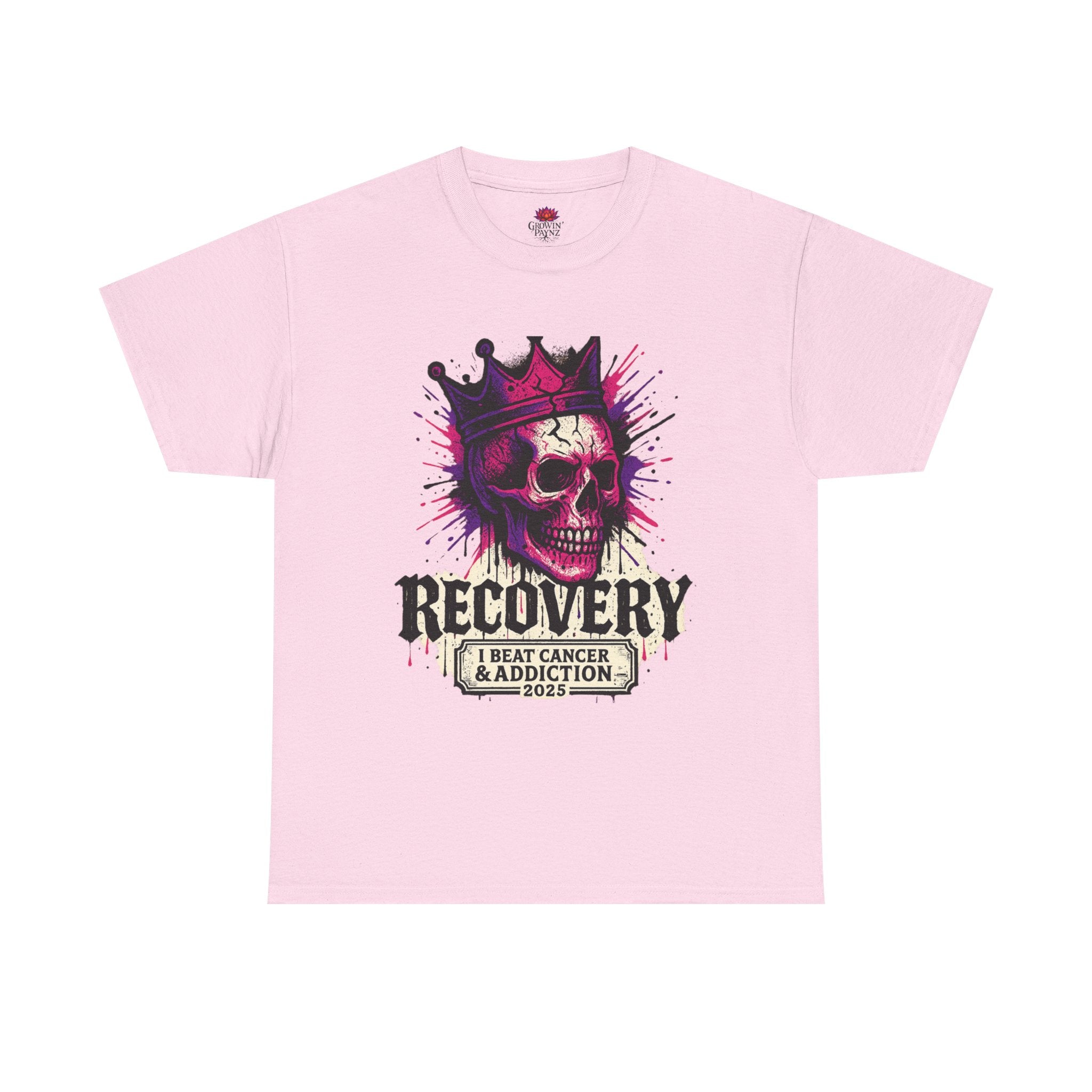 Recovery Skull Tee - Celebrate Strength, Unisex Heavy Cotton Tee, Cancer Awareness, Addiction Recovery, Gift for Survivors