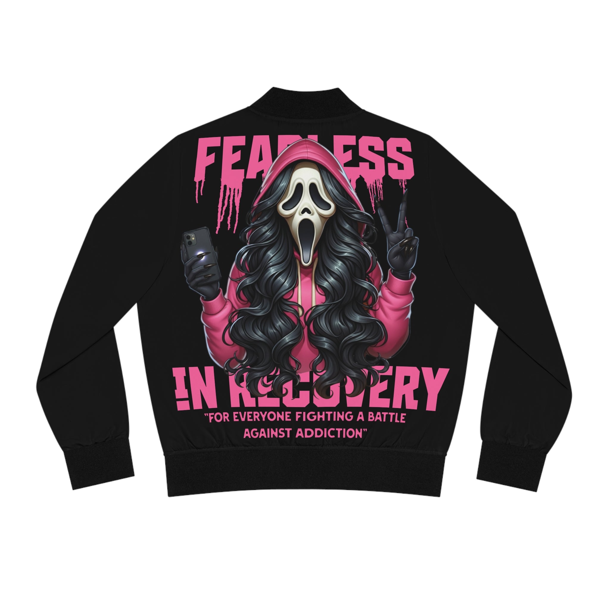 Fearless Women's Bomber Jacket - AOP | Recovery Style | Perfect Gift for Addicts, Courage, Motivation, Streetwear Fashion