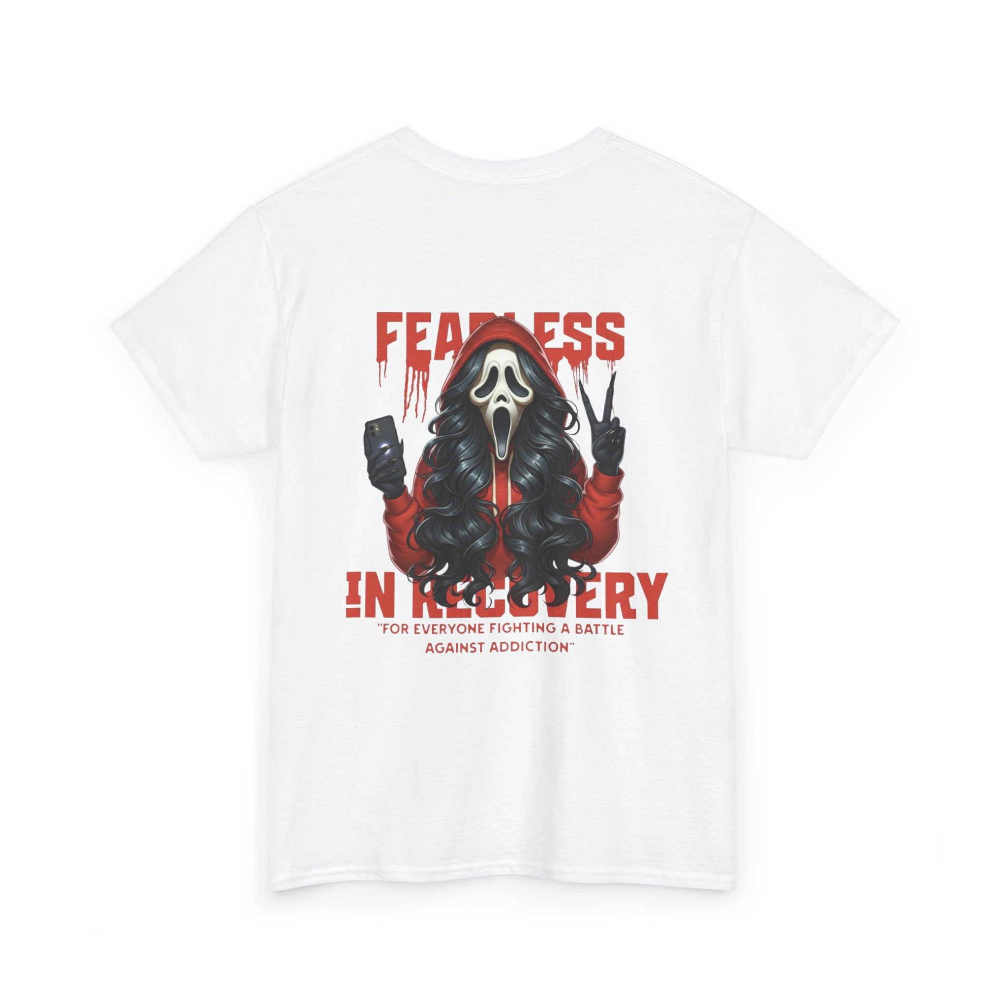 (DESIGN ON BACK) Fearless in Recovery Tee, Recovery Awareness Shirt, Mental Health T-Shirt, Unisex Heavy Cotton Tee, Inspirational Gift for Peer Support