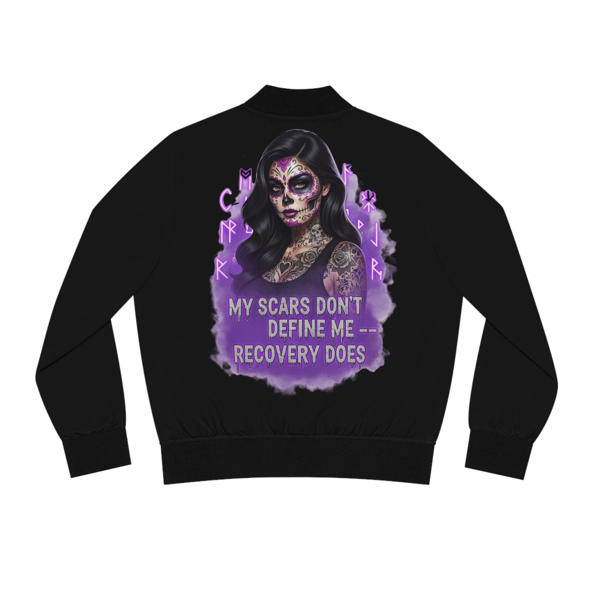 Empowering Women's Bomber Jacket, Graphic Jacket, Recovery Apparel, Unique Gift, Casual Wear, Inspirational Fashion