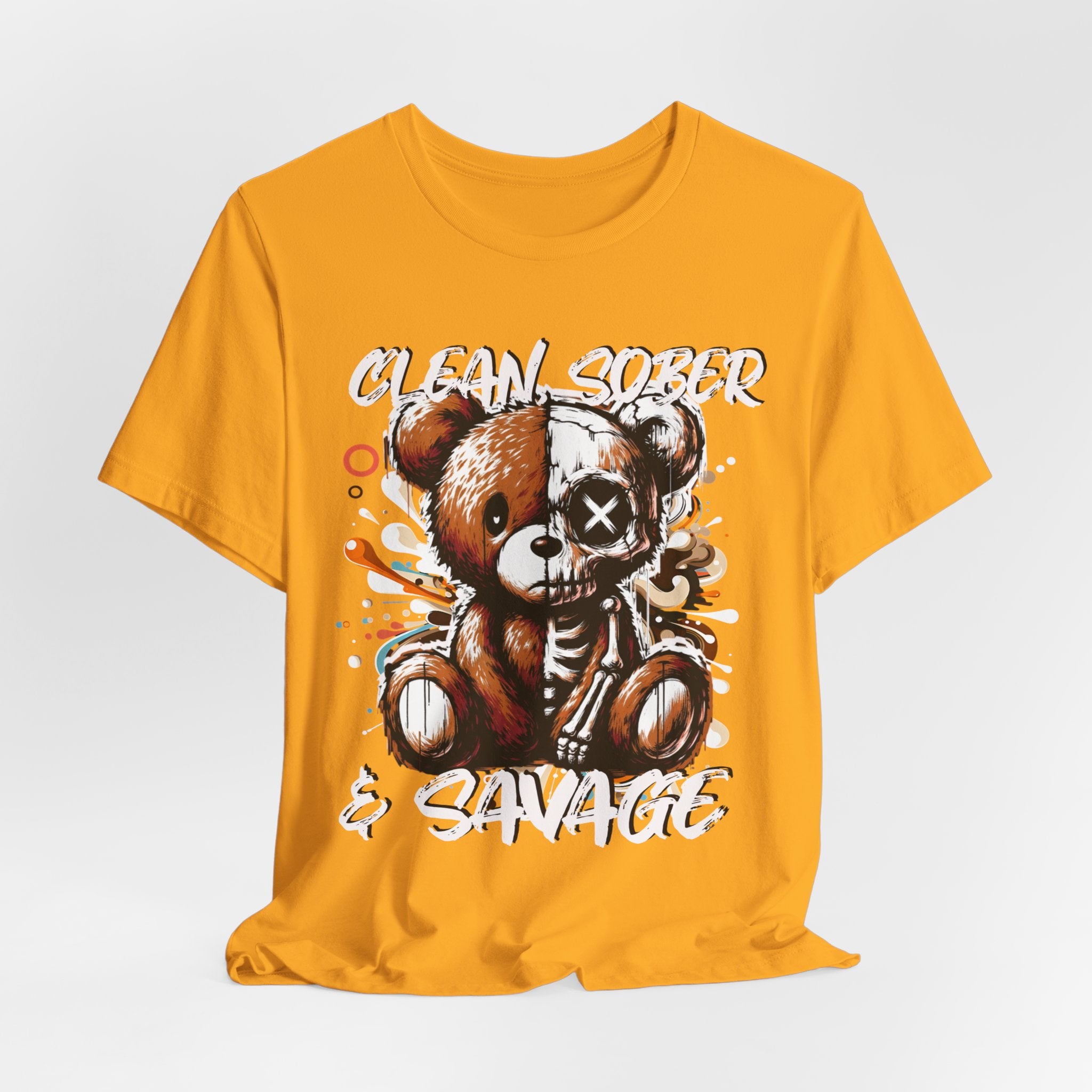 (DESIGN PRINT ON FRONT)  Clean Sober & Savage Tee | Unisex Short Sleeve T-Shirt, Recovery Apparel, Motivational Shirt, Casual Wear, Gift for Sobriety Celebrations