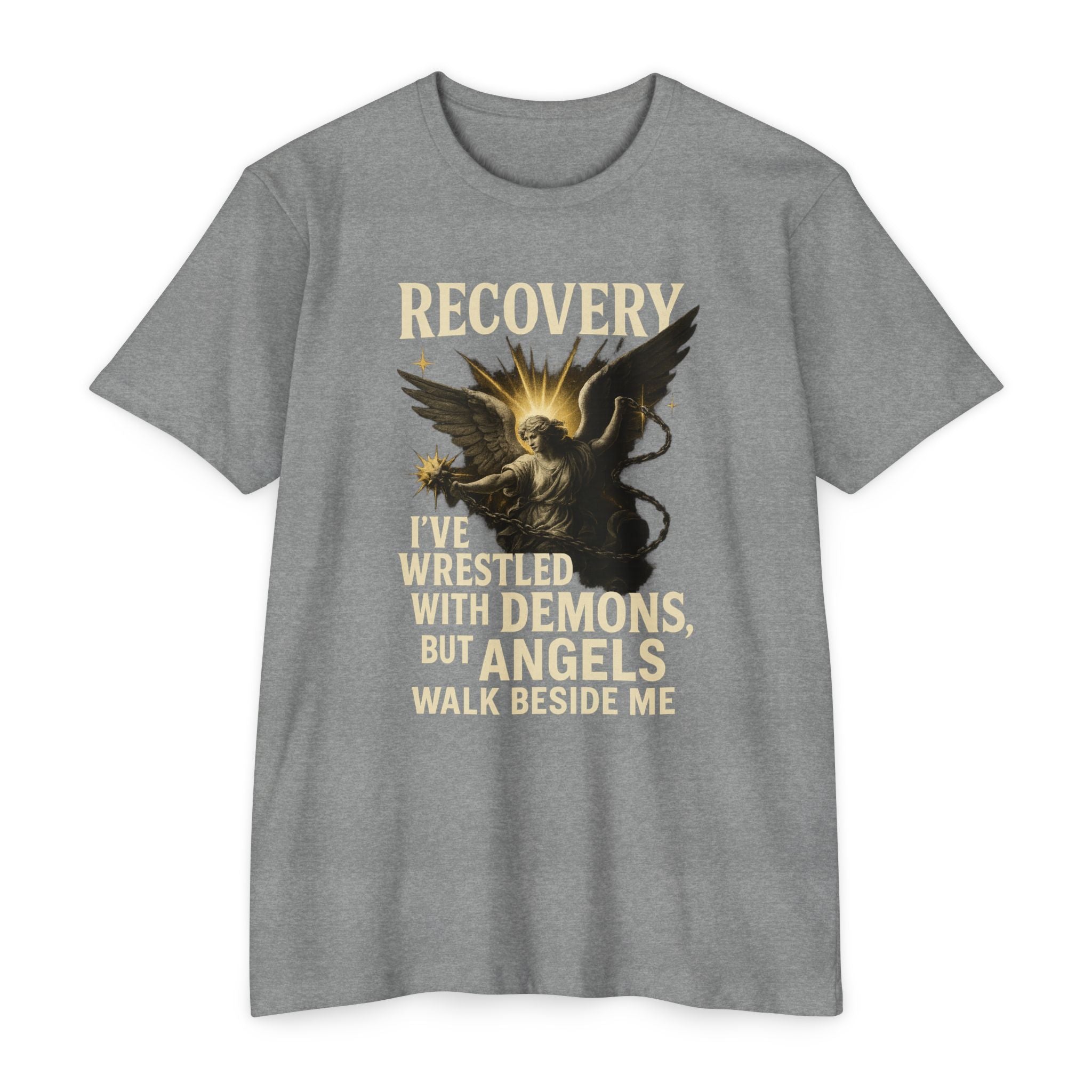 (DESIGN ON FRONT) Recovery Wings Unisex T-Shirt | Inspirational Graphic Tee | Recovery Journey | Mental Health Awareness | Gift for Friends