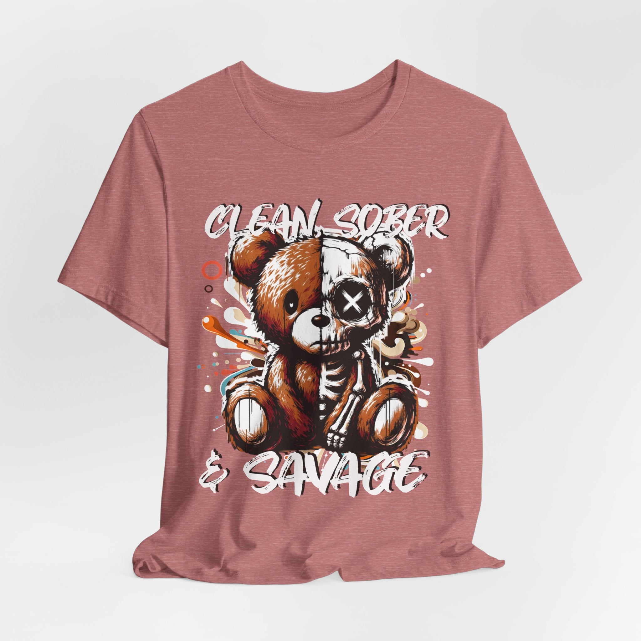 (DESIGN PRINT ON FRONT)  Clean Sober & Savage Tee | Unisex Short Sleeve T-Shirt, Recovery Apparel, Motivational Shirt, Casual Wear, Gift for Sobriety Celebrations