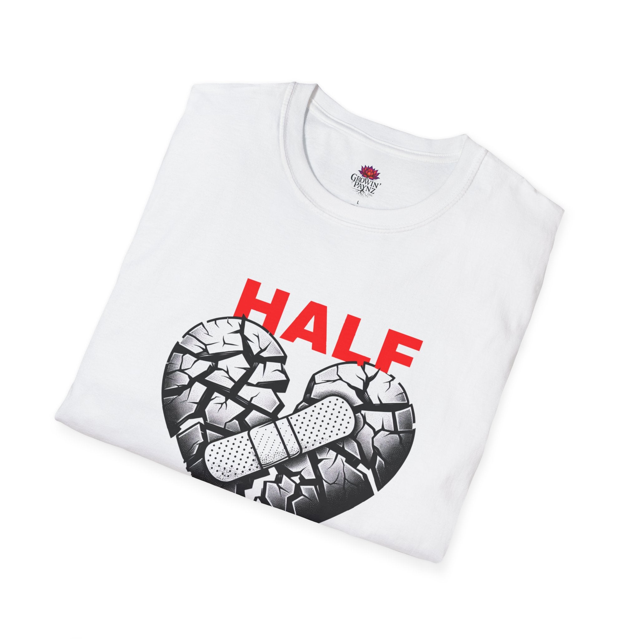 (DESIGN PRINT ON FRONT)  Half OK Heart Unisex T-Shirt - Softstyle Tee, Casual Wear, Gift for Friends, Heartbreak T-Shirt, Everyday Comfort
