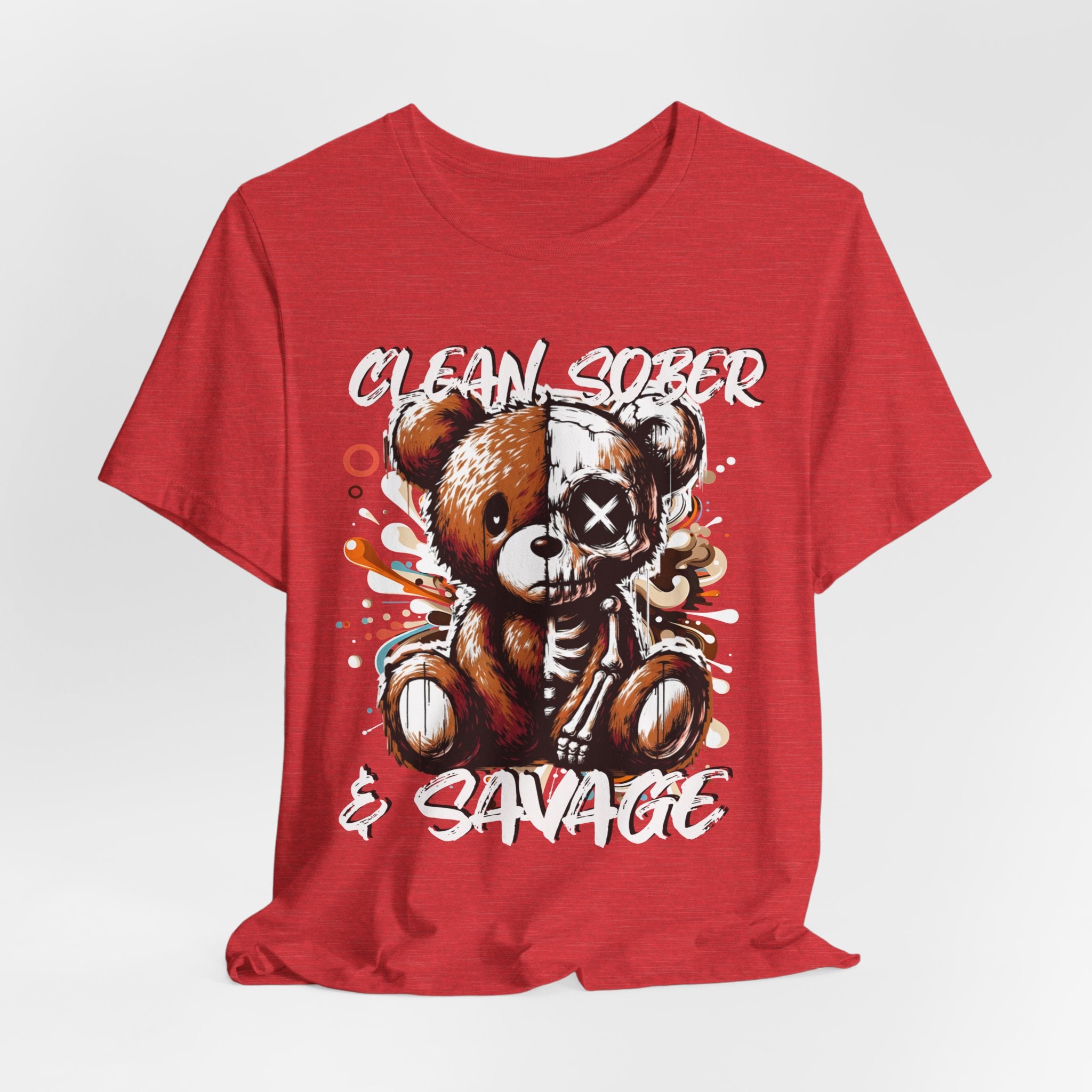 (DESIGN PRINT ON FRONT)  Clean Sober & Savage Tee | Unisex Short Sleeve T-Shirt, Recovery Apparel, Motivational Shirt, Casual Wear, Gift for Sobriety Celebrations