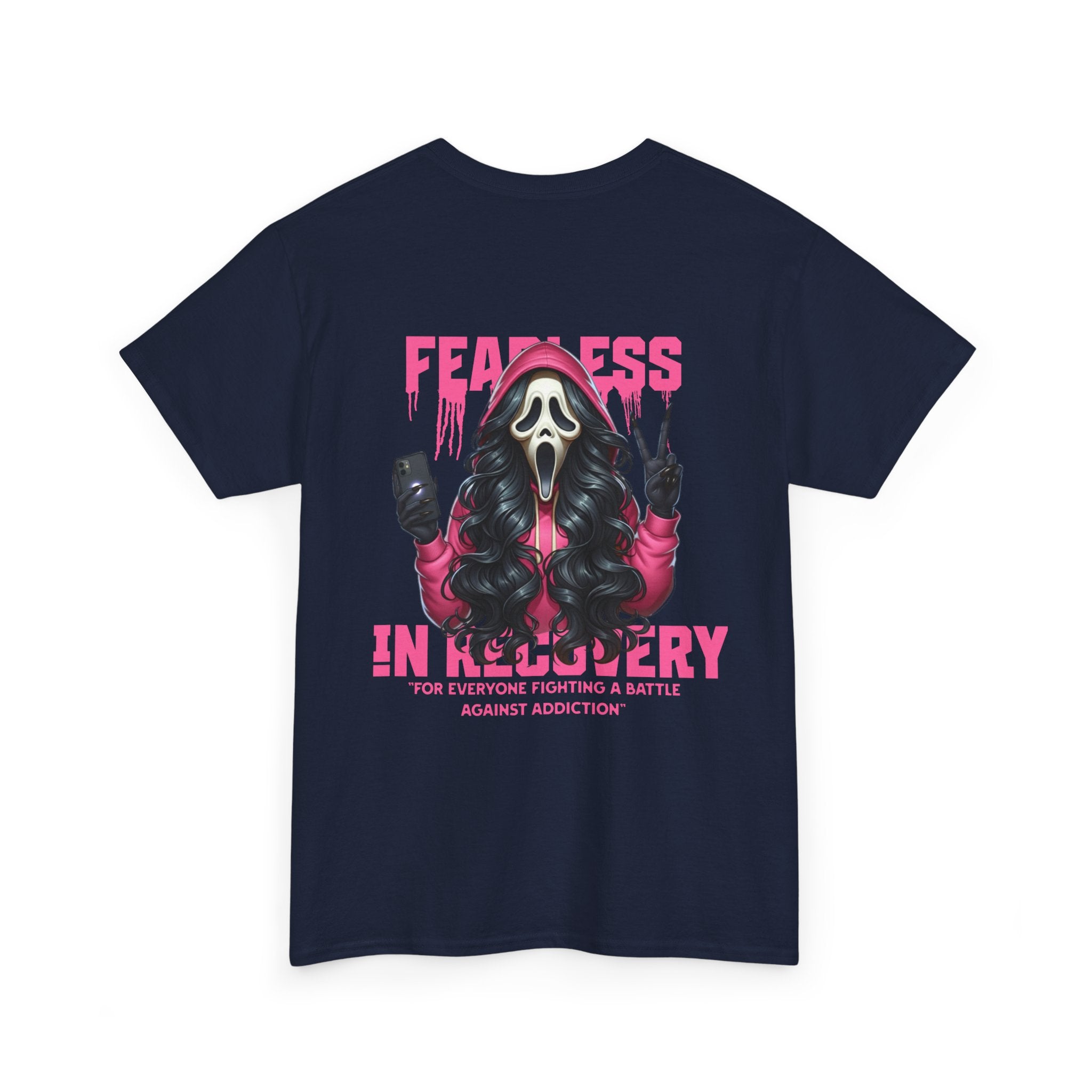 (DESIGN ON BACK) Fearless in Recovery Unisex Heavy Cotton Tee, Support Shirt, Gift for Recovery, Motivational Apparel, Self-Care Tee, Recovery Awareness