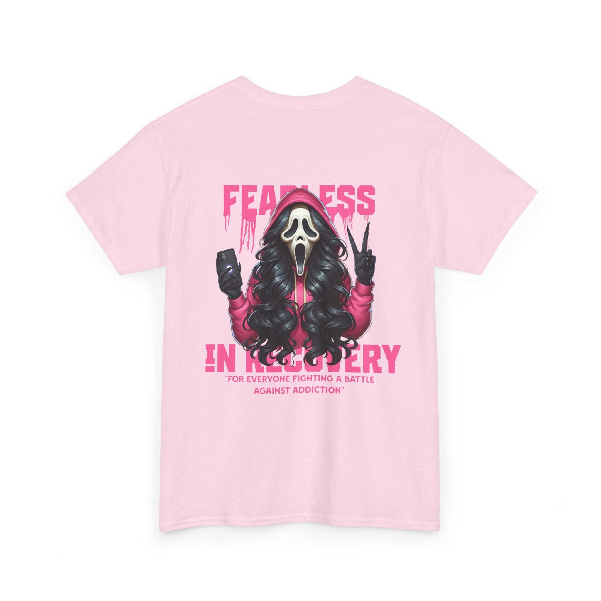 (DESIGN ON BACK) Fearless in Recovery Unisex Heavy Cotton Tee, Support Shirt, Gift for Recovery, Motivational Apparel, Self-Care Tee, Recovery Awareness