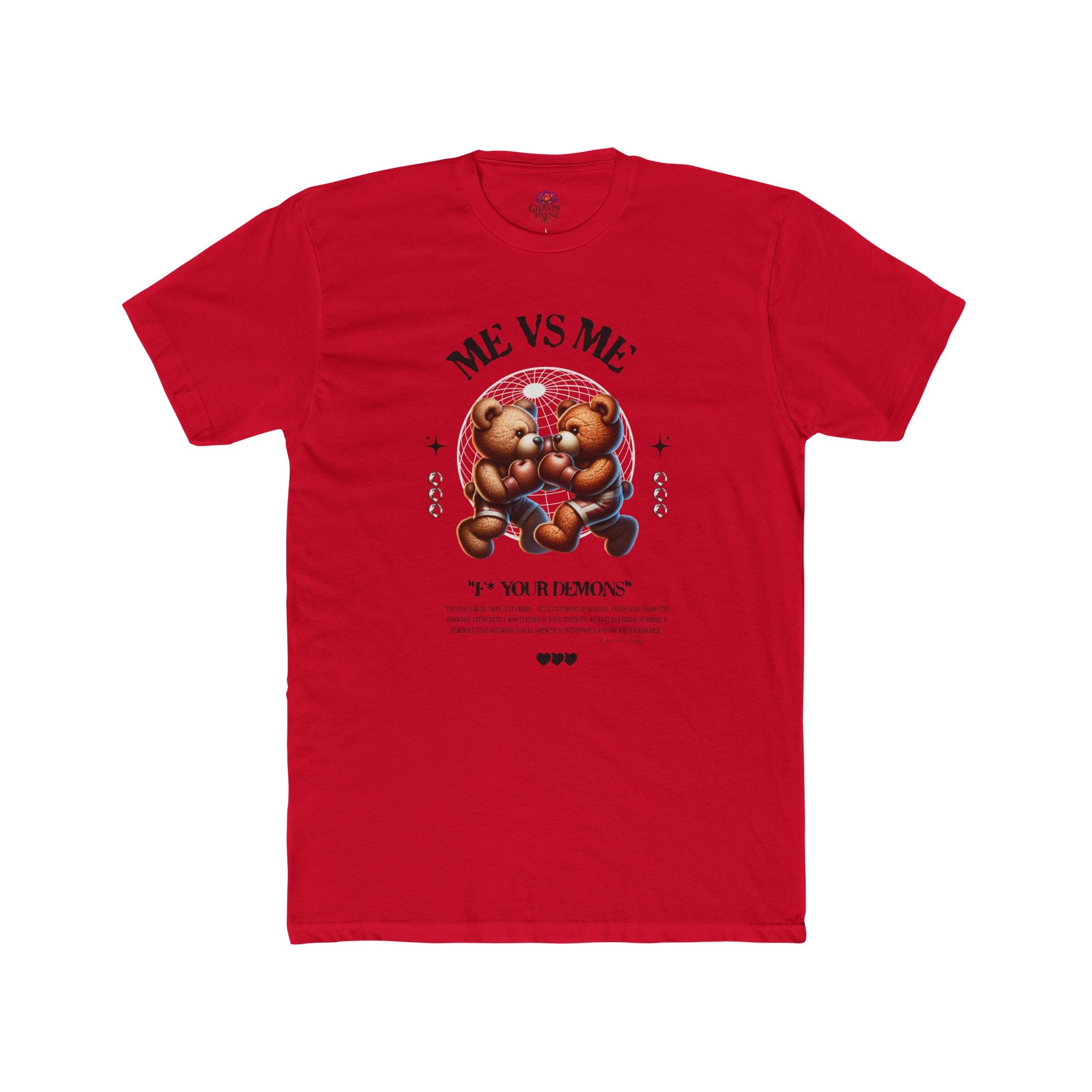 (DESIGN PRINT ON FRONT)  Me vs Me Bear Graphic Tee, Unisex Cotton Crew T-Shirt, Cute Casual Top, Perfect Gift for Friends, Birthday & Everyday Wear
