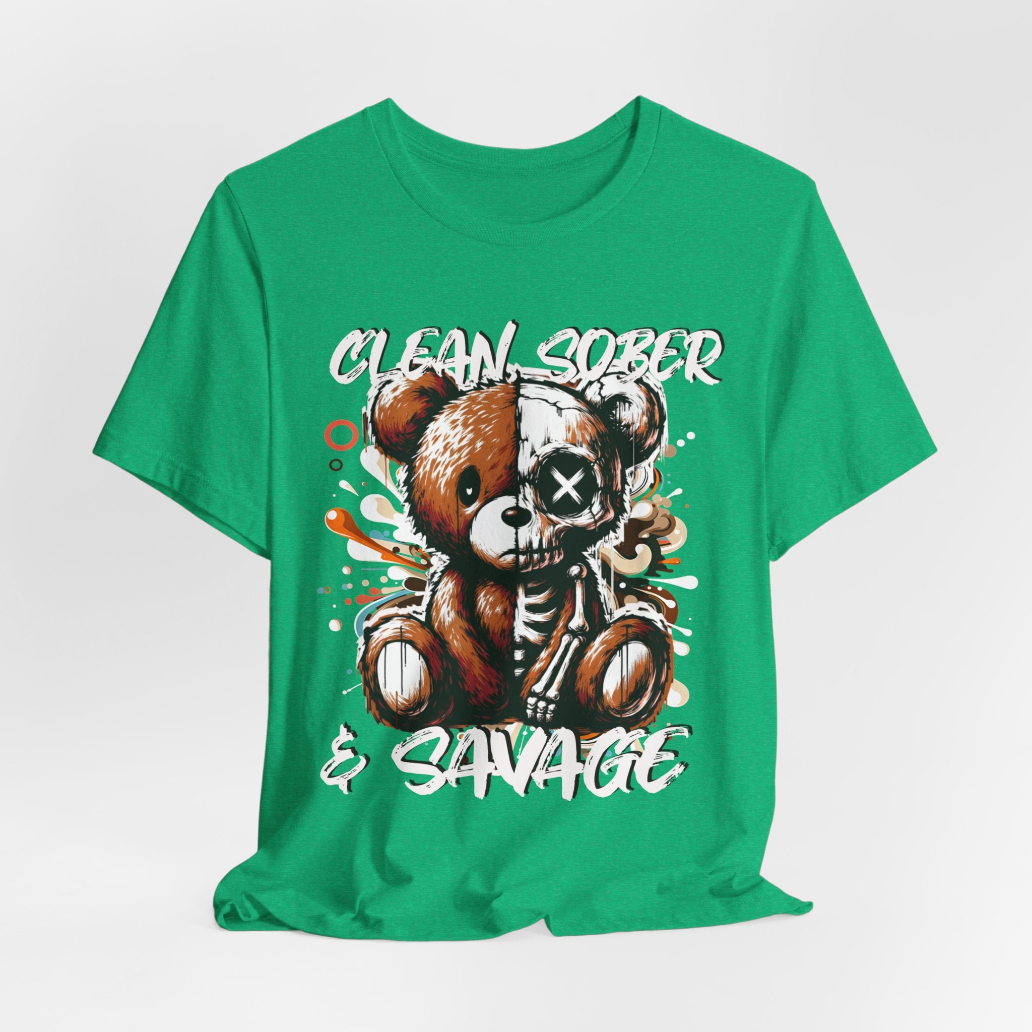 (DESIGN PRINT ON FRONT)  Clean Sober & Savage Tee | Unisex Short Sleeve T-Shirt, Recovery Apparel, Motivational Shirt, Casual Wear, Gift for Sobriety Celebrations