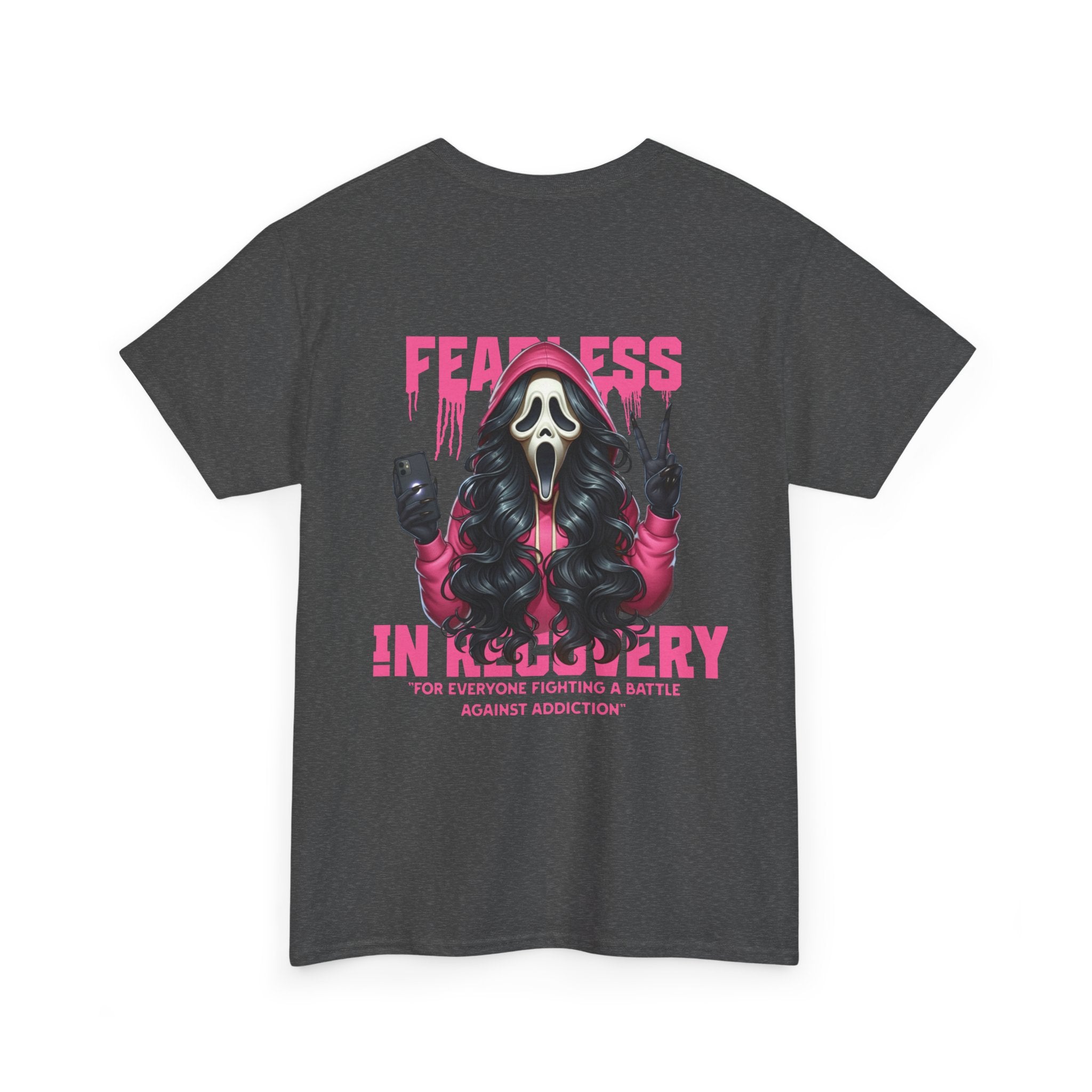 (DESIGN ON BACK) Fearless in Recovery Unisex Heavy Cotton Tee, Support Shirt, Gift for Recovery, Motivational Apparel, Self-Care Tee, Recovery Awareness