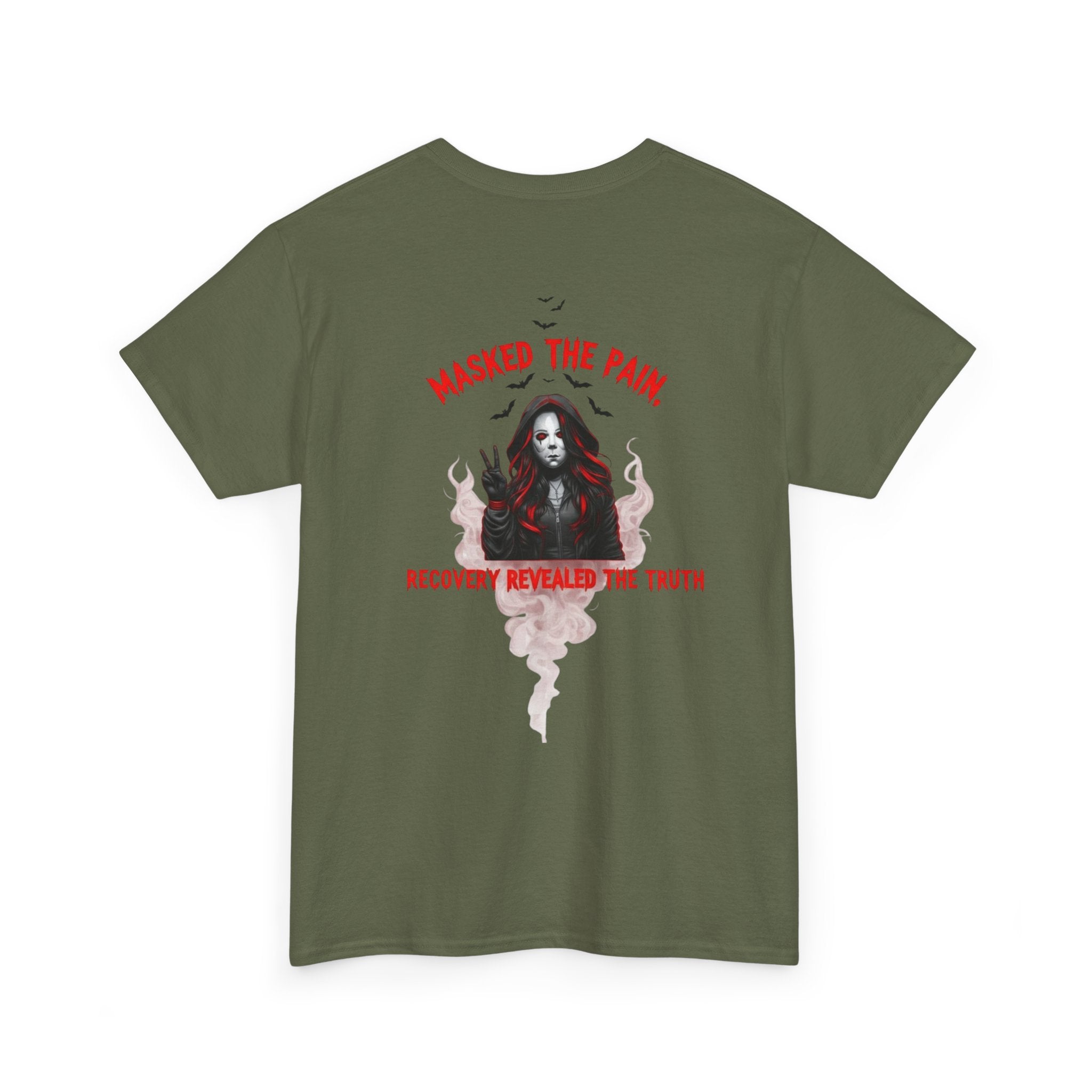 Masked the Pain Unisex Heavy Cotton Tee, Recovery Shirt, Grunge Fashion Tee, Statement Graphic Tee, Motivational Clothing