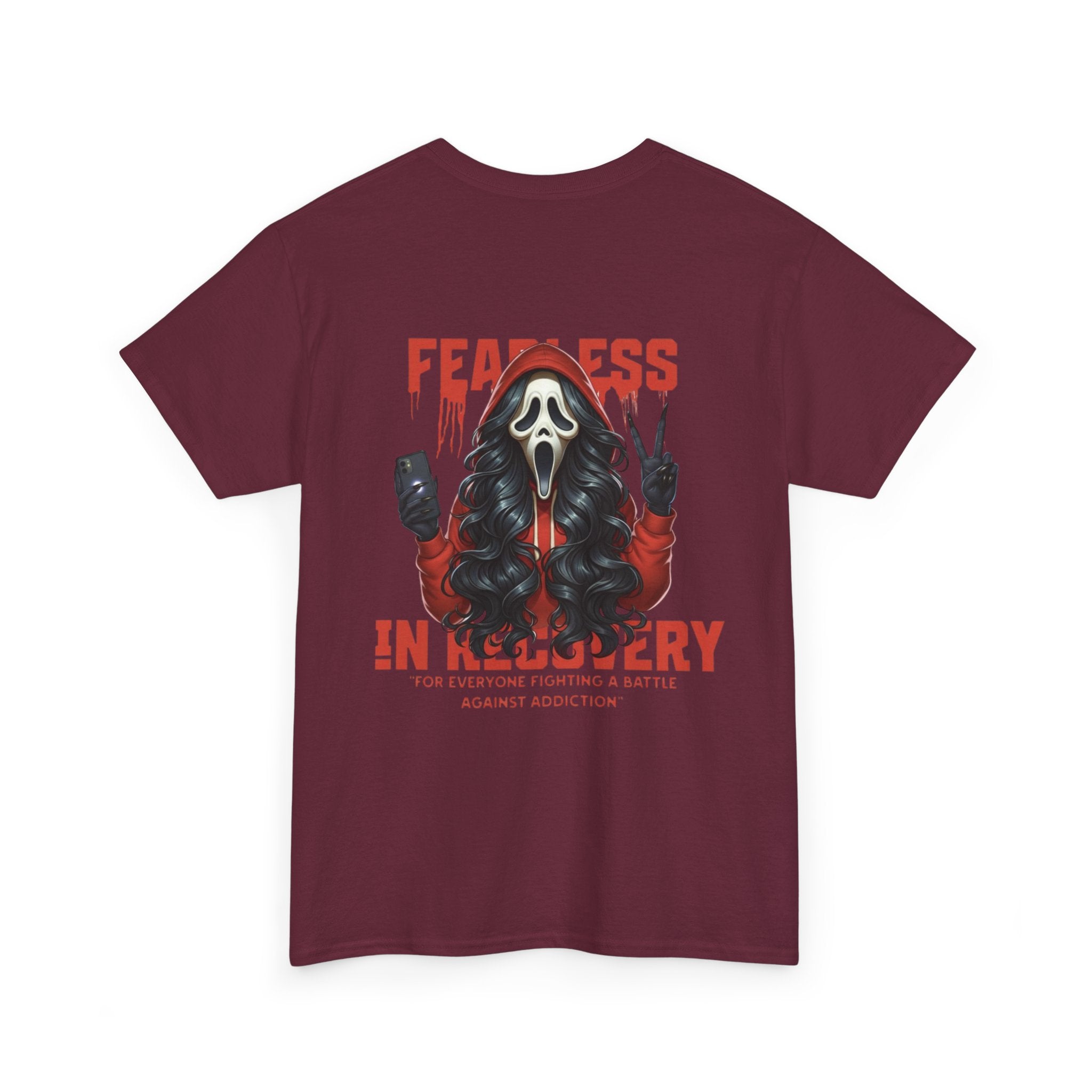 (DESIGN ON BACK) Fearless in Recovery Tee, Recovery Awareness Shirt, Mental Health T-Shirt, Unisex Heavy Cotton Tee, Inspirational Gift for Peer Support