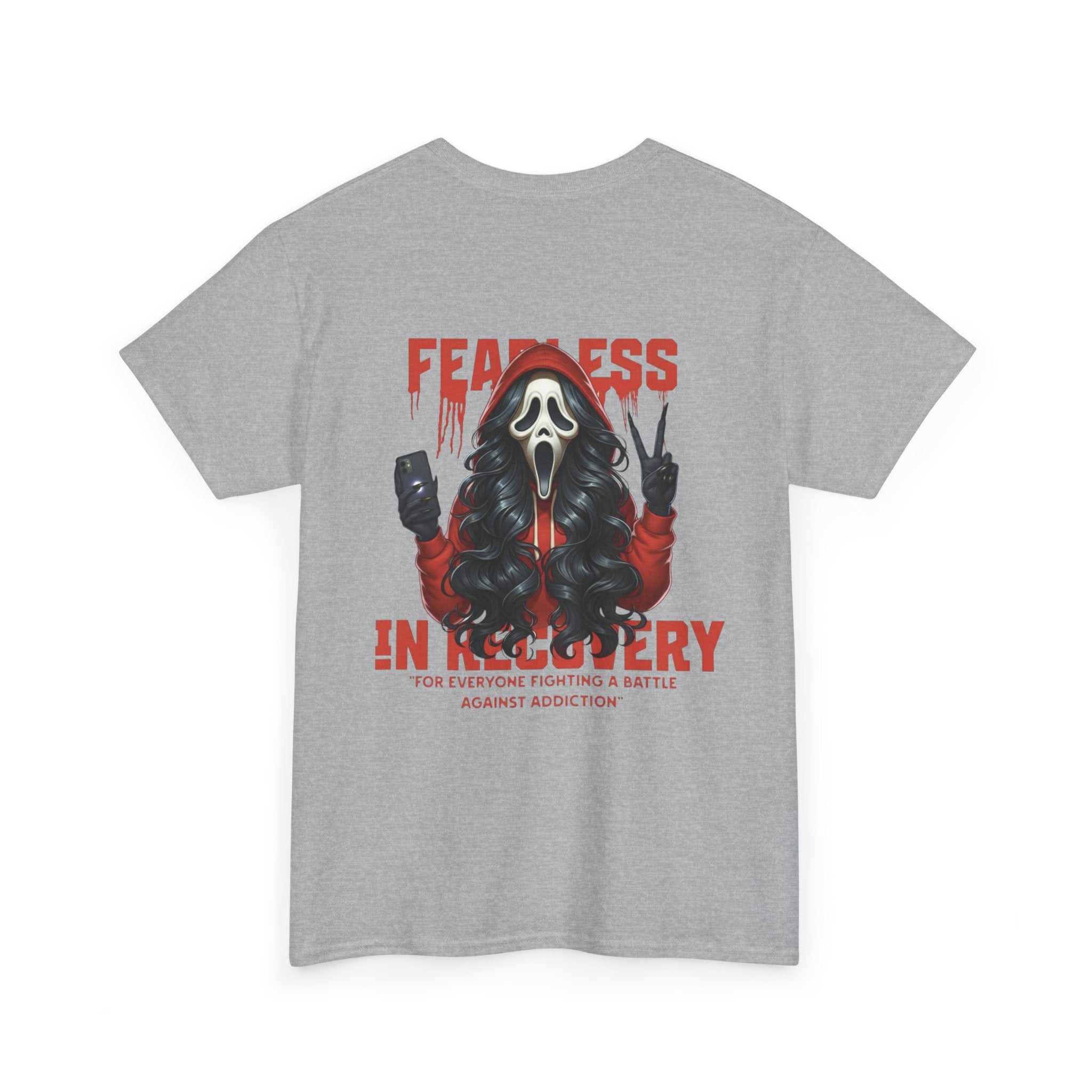 (DESIGN ON BACK) Fearless in Recovery Tee, Recovery Awareness Shirt, Mental Health T-Shirt, Unisex Heavy Cotton Tee, Inspirational Gift for Peer Support