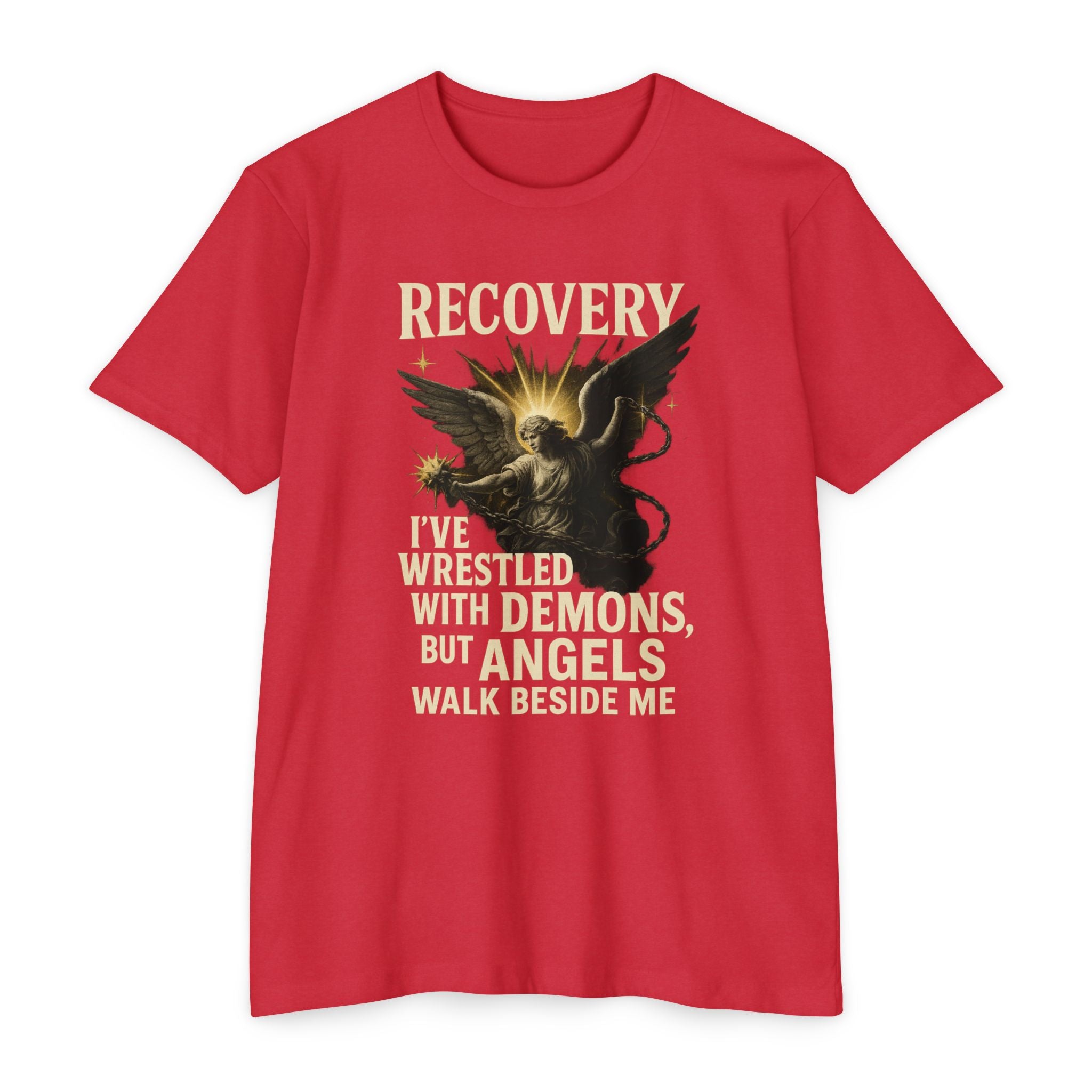 (DESIGN ON FRONT) Recovery Wings Unisex T-Shirt | Inspirational Graphic Tee | Recovery Journey | Mental Health Awareness | Gift for Friends