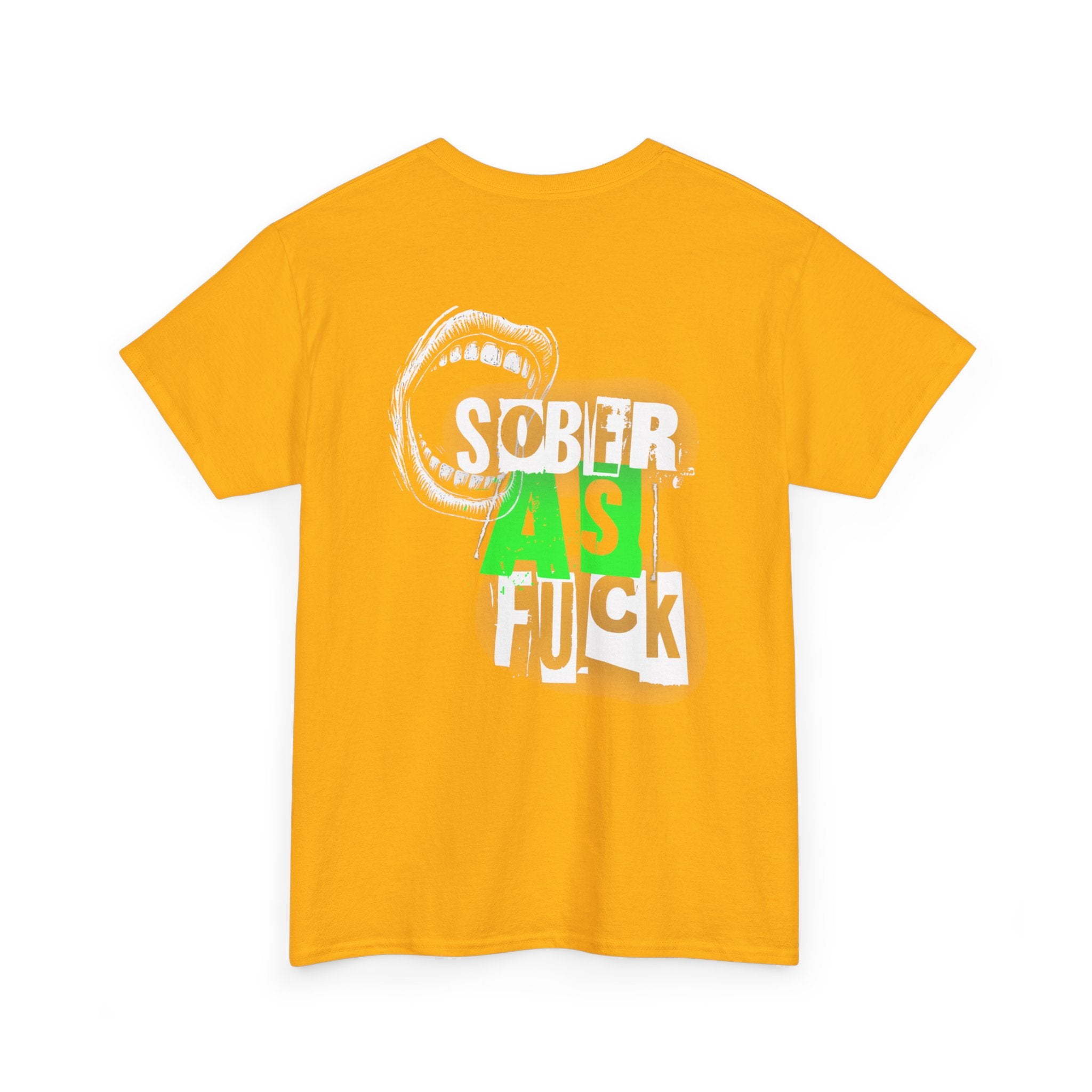 (DESIGN ON BACK) Sober as Fuck Unisex Heavy Cotton Tee, Funny Graphic Tee, Recovery Fashion, Gift for Sobriety, Statement Shirt, Casual Wear