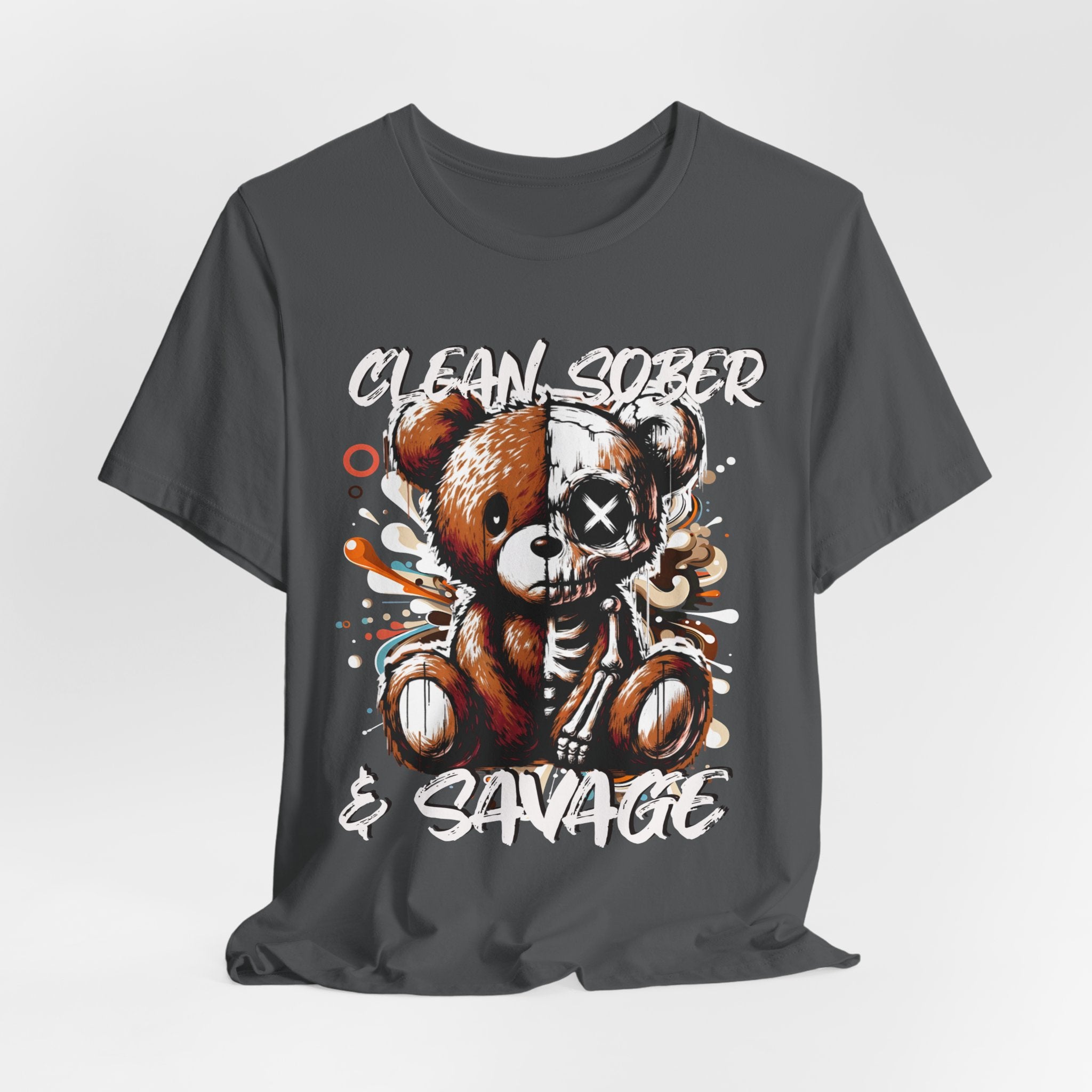 (DESIGN PRINT ON FRONT)  Clean Sober & Savage Tee | Unisex Short Sleeve T-Shirt, Recovery Apparel, Motivational Shirt, Casual Wear, Gift for Sobriety Celebrations