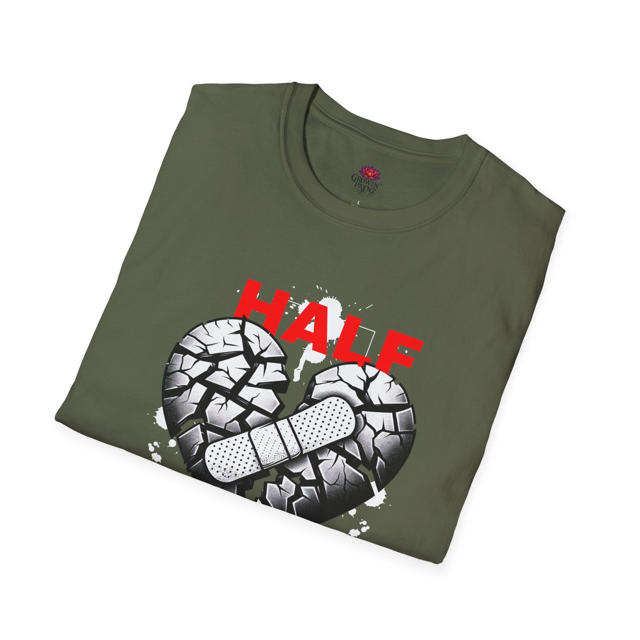 (DESIGN PRINT ON FRONT)  Half OK Heart Unisex T-Shirt - Softstyle Tee, Casual Wear, Gift for Friends, Heartbreak T-Shirt, Everyday Comfort