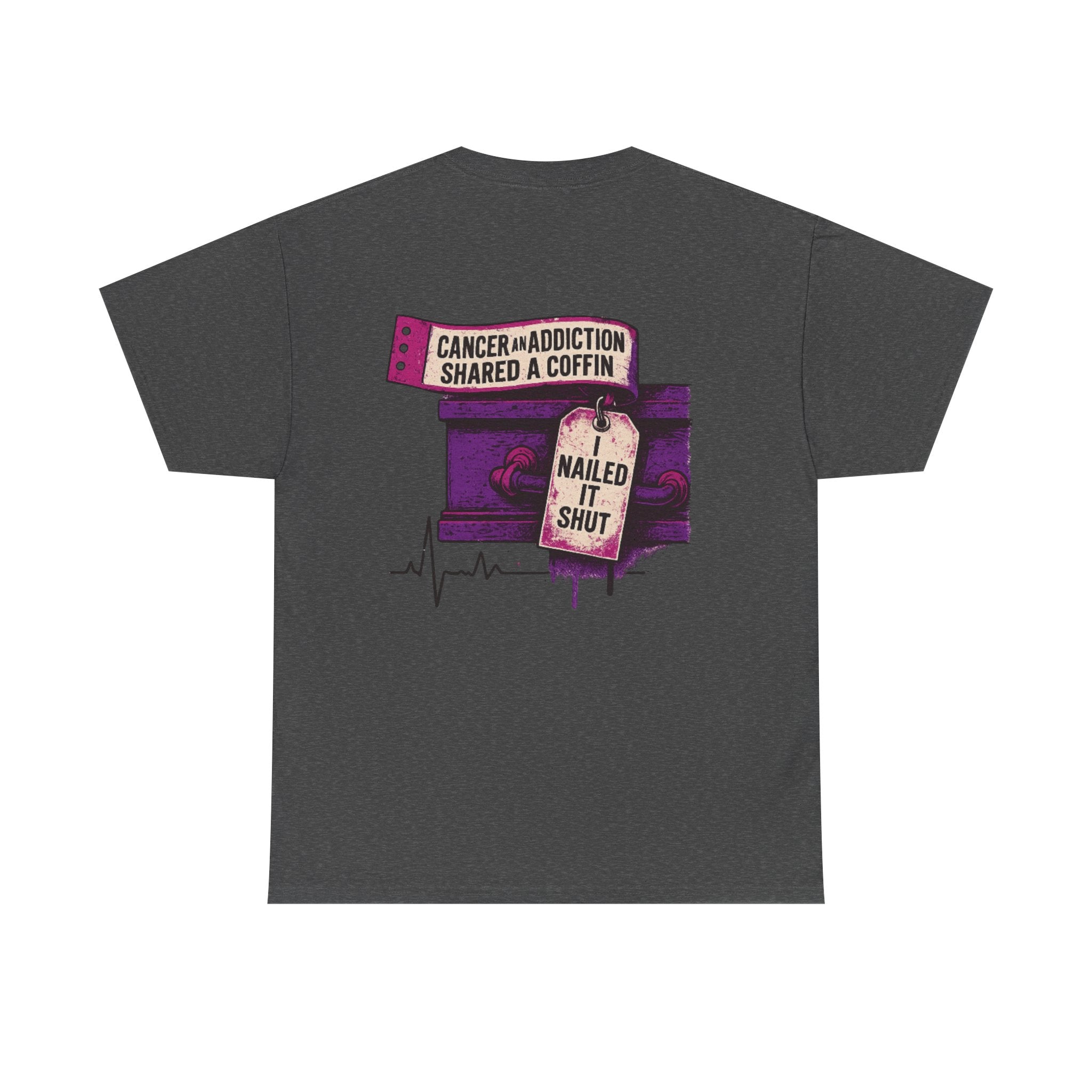 Unisex Heavy Cotton Tee with Bold Graphic Design, Cancer Awareness Shirt, Addiction Recovery Tee, Unique Gift for Loved Ones, [...]