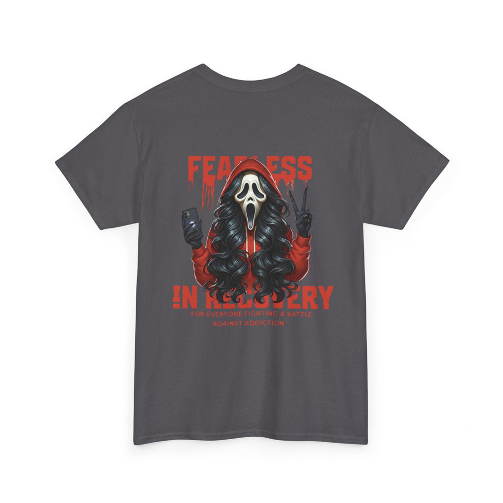 (DESIGN ON BACK) Fearless in Recovery Tee, Recovery Awareness Shirt, Mental Health T-Shirt, Unisex Heavy Cotton Tee, Inspirational Gift for Peer Support