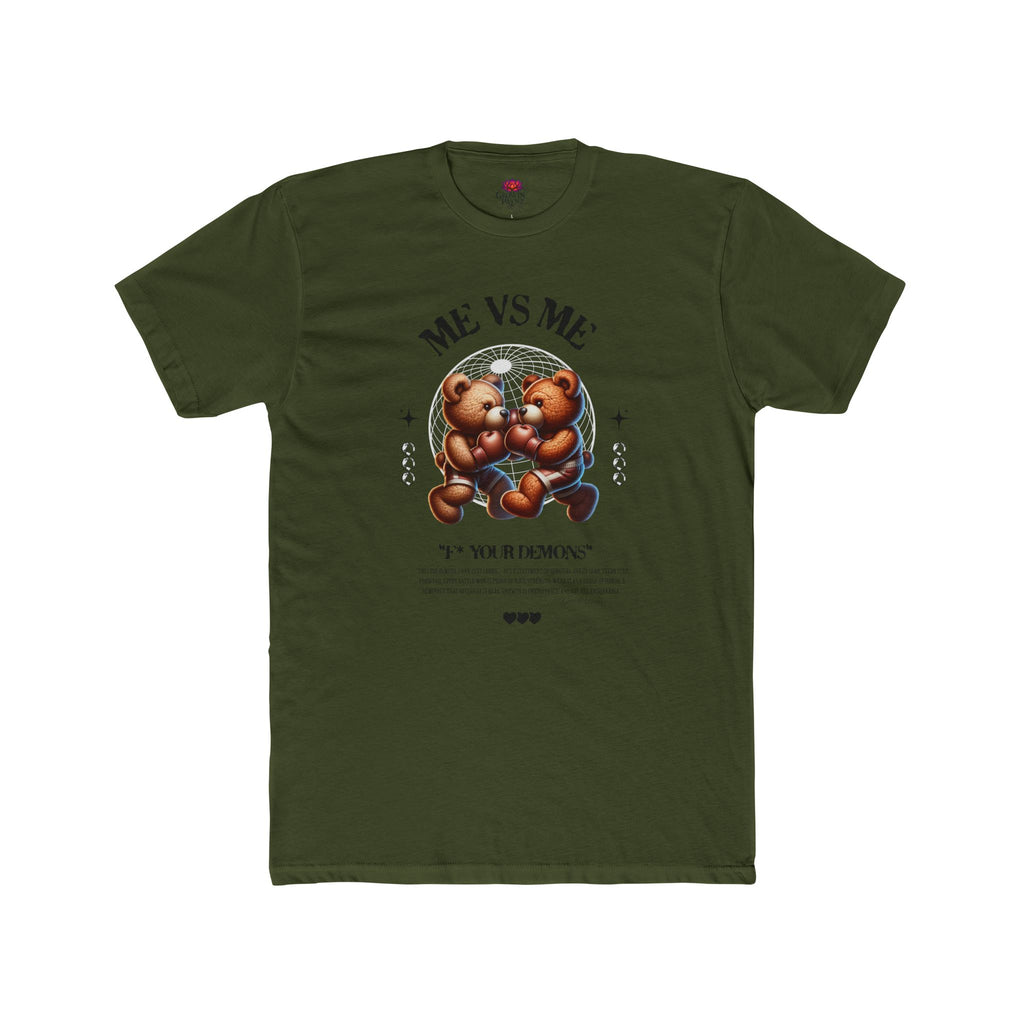 (DESIGN PRINT ON FRONT)  Me vs Me Bear Graphic Tee, Unisex Cotton Crew T-Shirt, Cute Casual Top, Perfect Gift for Friends, Birthday & Everyday Wear