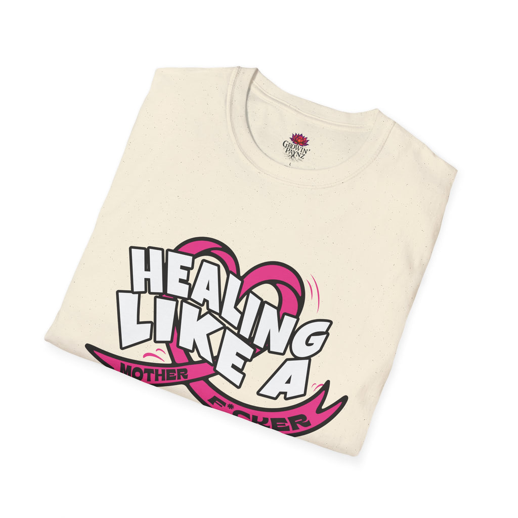 (DESIGN PRINT ON FRONT)  Healing Like A Mother Unisex Softstyle T-Shirt, Inspirational Tee, Gift for Moms, Positive Vibe Shirt, Casual Wear, Healing Message