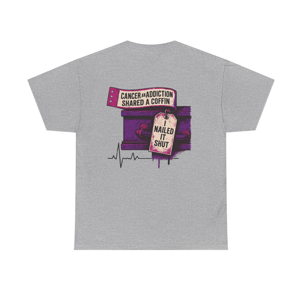 Unisex Heavy Cotton Tee with Bold Graphic Design, Cancer Awareness Shirt, Addiction Recovery Tee, Unique Gift for Loved Ones, [...]